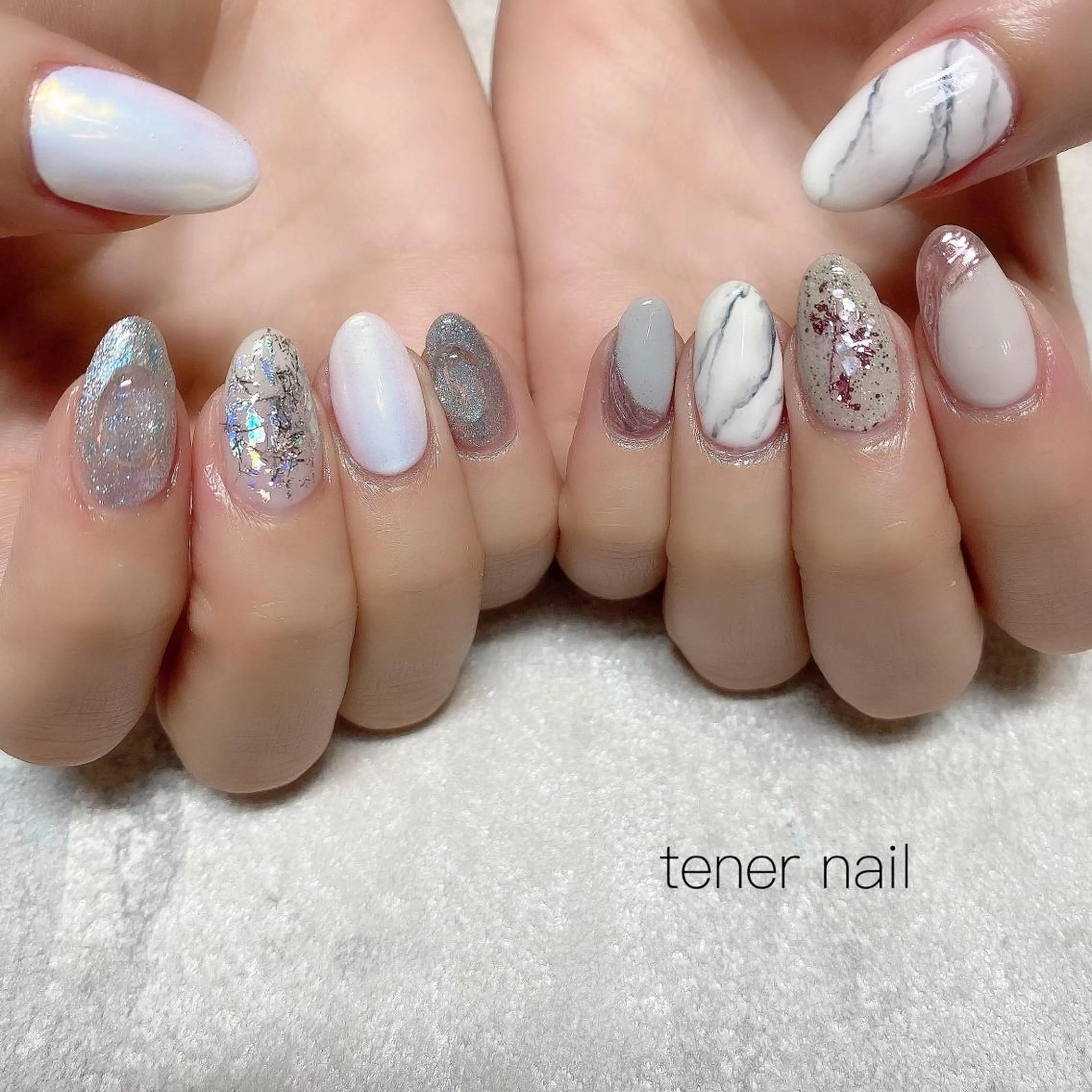 ネイル 大理石ネイル(マーブル) ホワイト テネルネイル tener nailのネイルデザイン