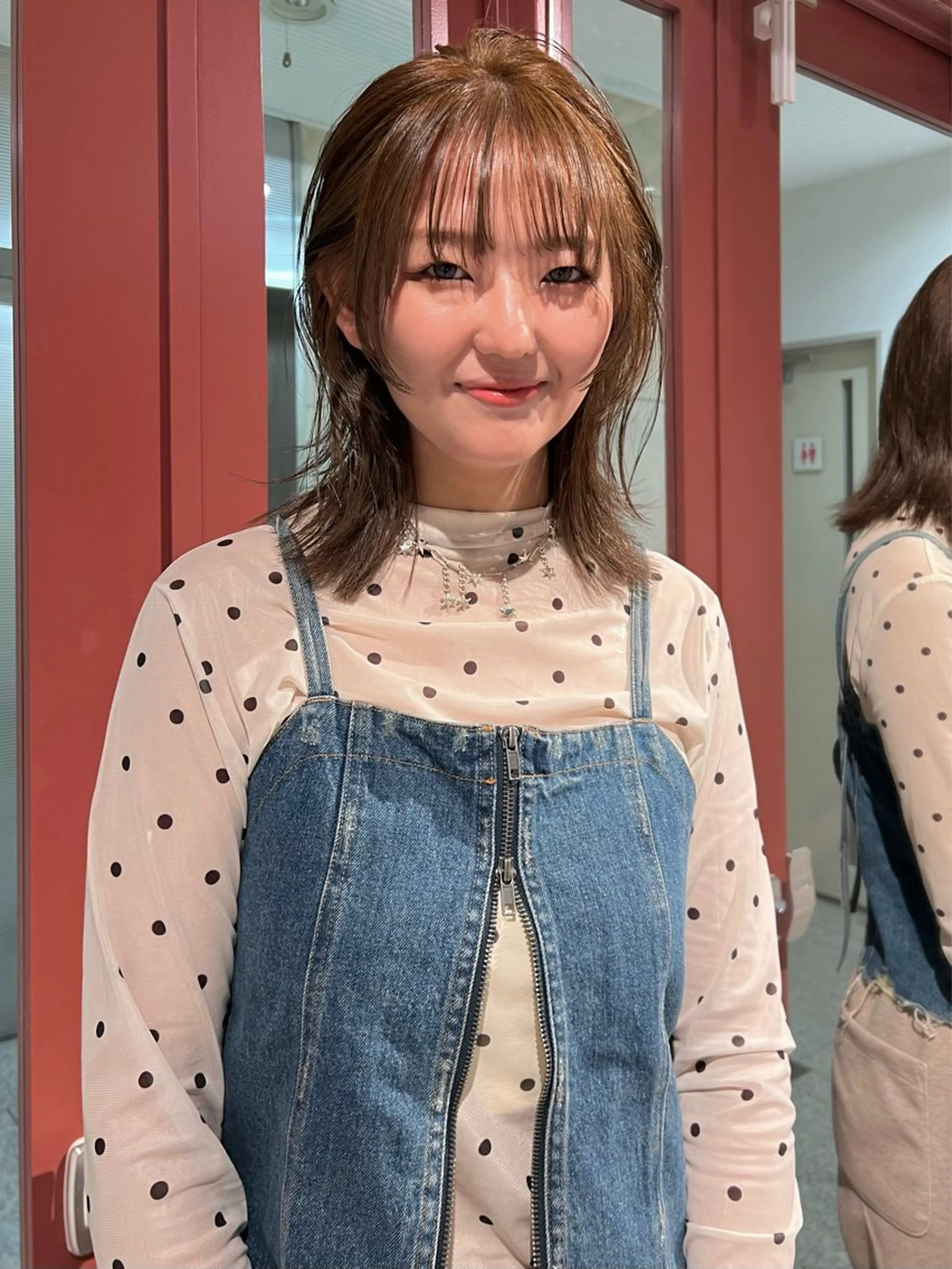 ミディアム ボブ 顔周りカット レイヤーカット 似合わせカット カット ヘアカラー トリートメント 富田 紗世のヘアスタイル