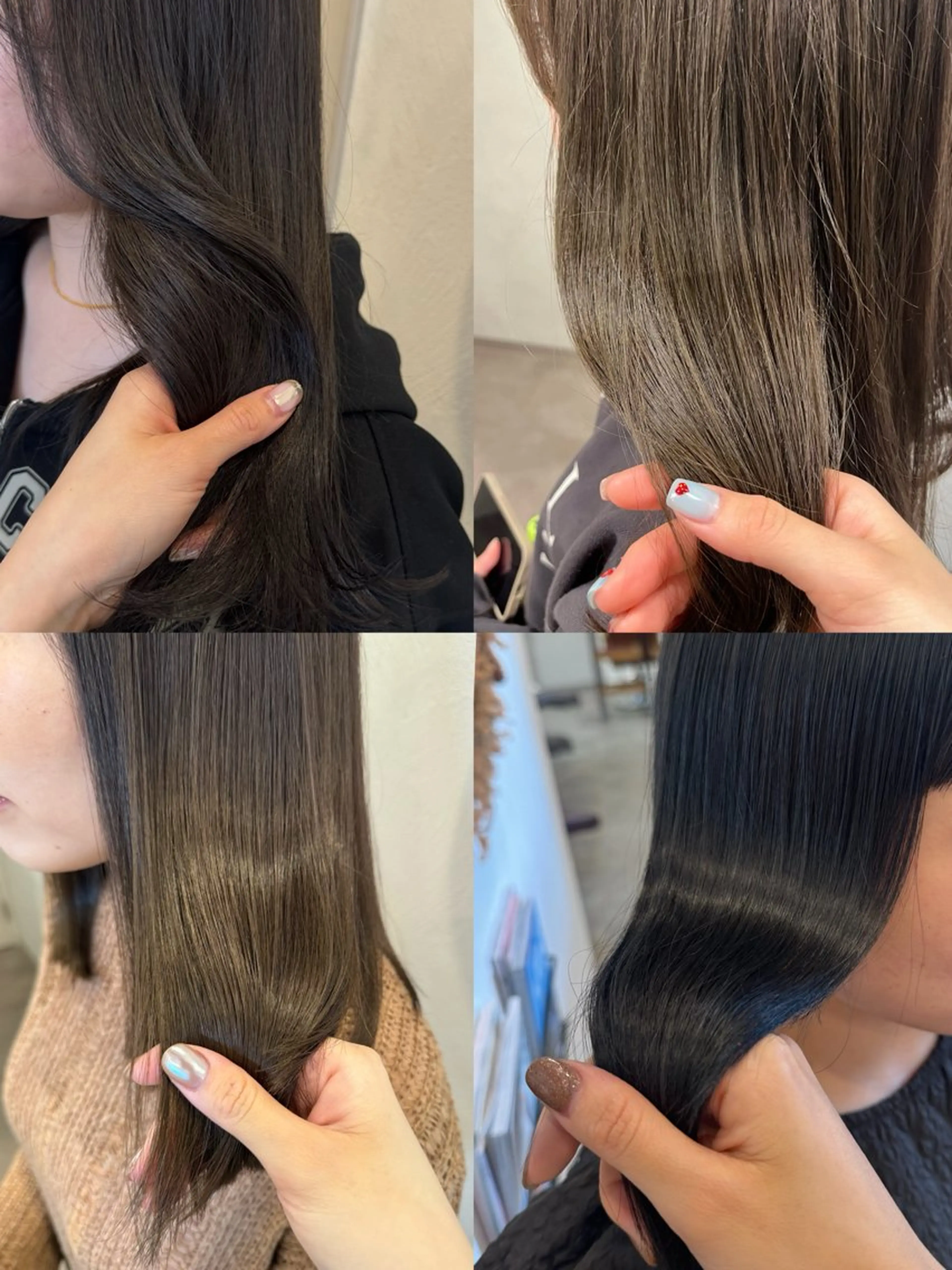 ミディアム カラー 黒髪 ブルーカラー ブルーブラック 透明感カラー グレージュ kako ／透明感カラー🤍のヘアスタイル