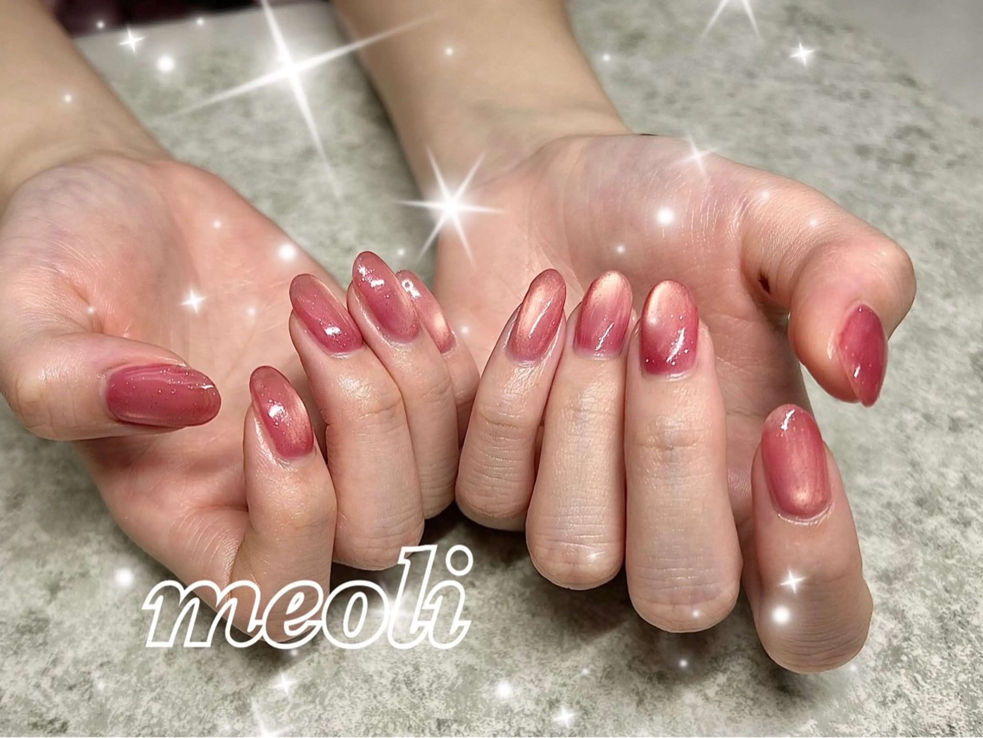ネイル マグネットネイル マグネットワンカラー ワンカラーネイル ピンク ハンドネイル nail salon meoli　アヤのネイルデザイン
