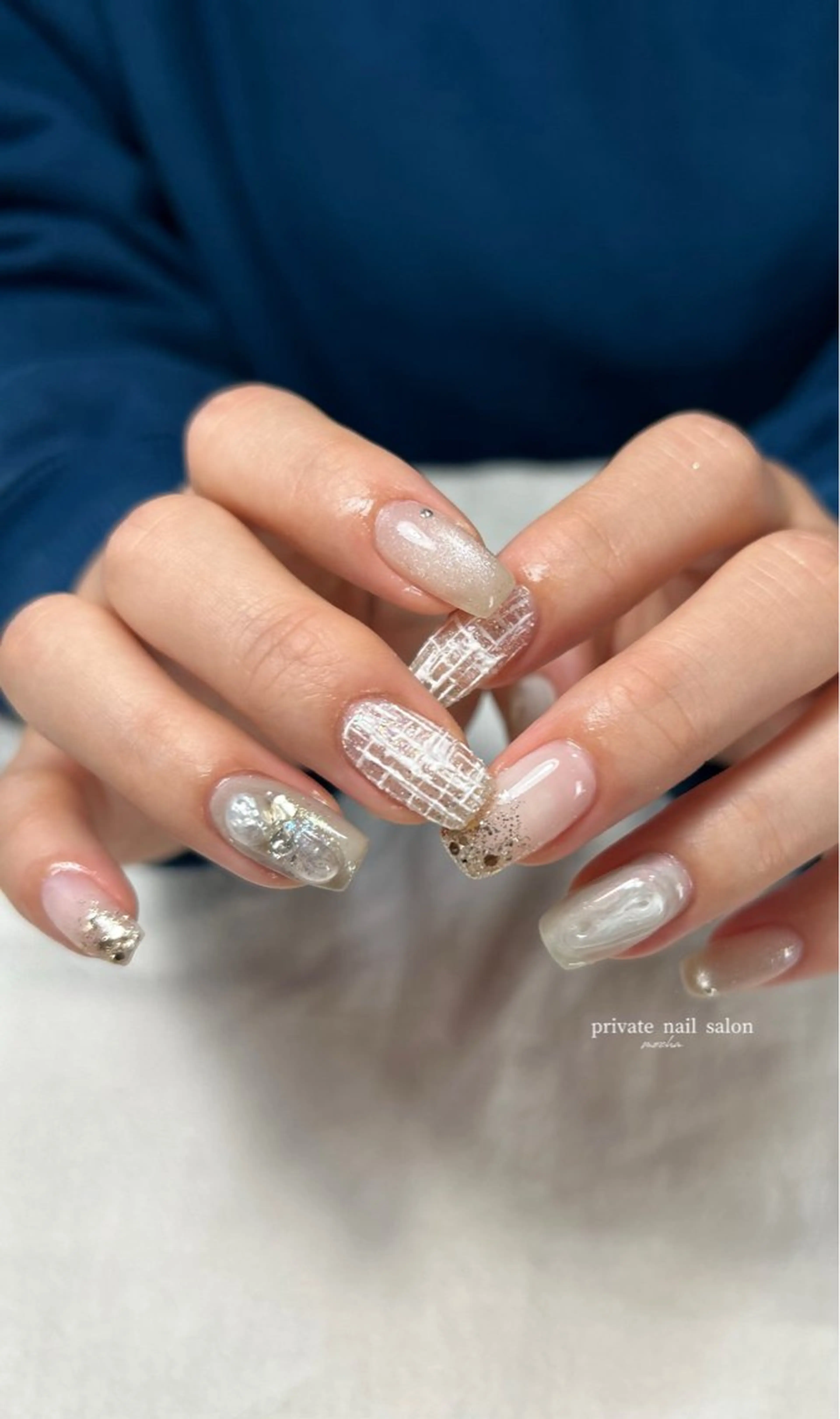 ネイル カジュアル フレンチネイル マグネットネイル ミラーネイル ニュアンスネイル ハンドネイル mocha nailのネイルデザイン