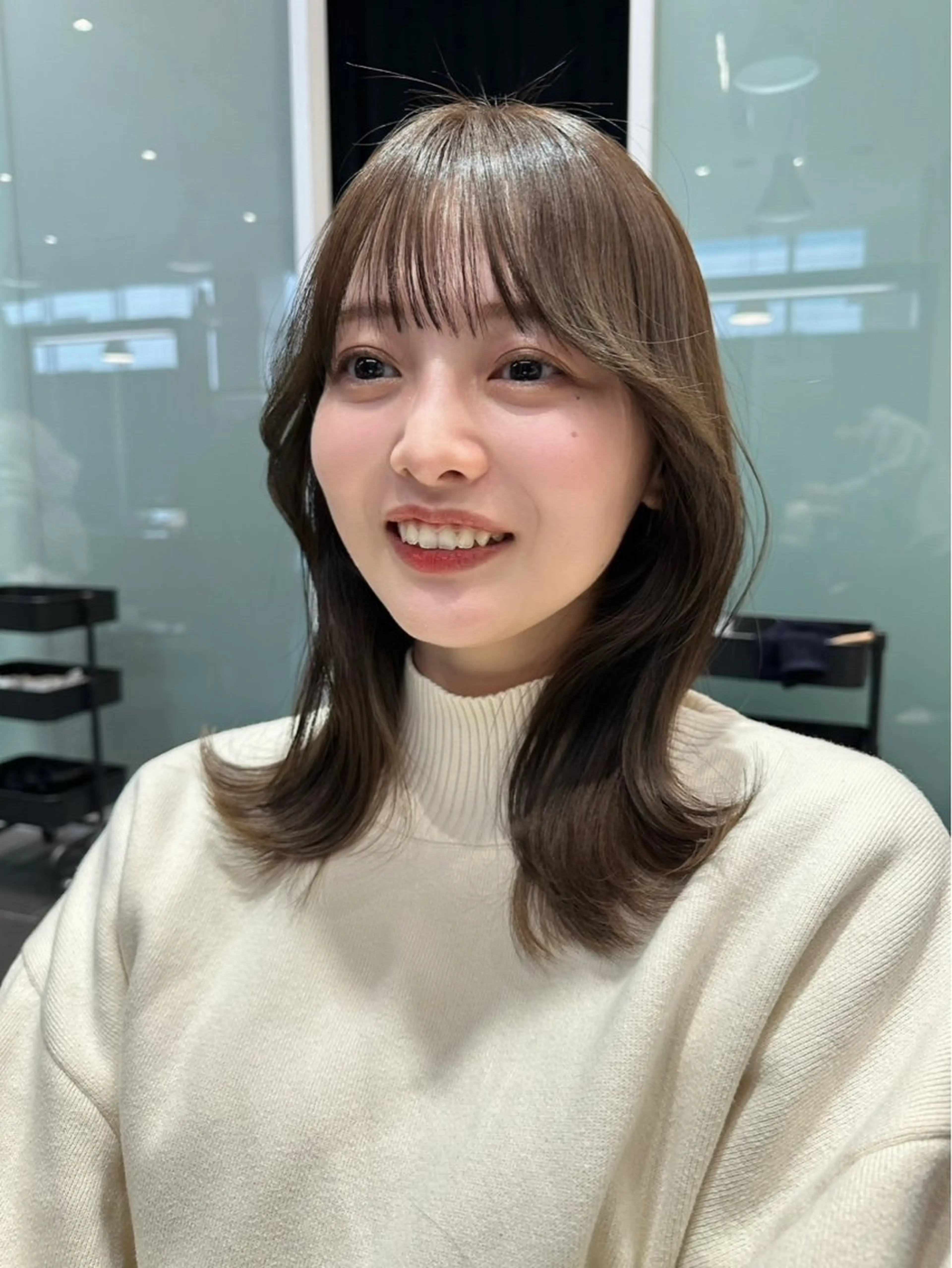 ミディアム カラー ヘアアレンジ ヘアカラー トリートメント 似合わせ/透明感 カラー/豊中/かこのヘアスタイル