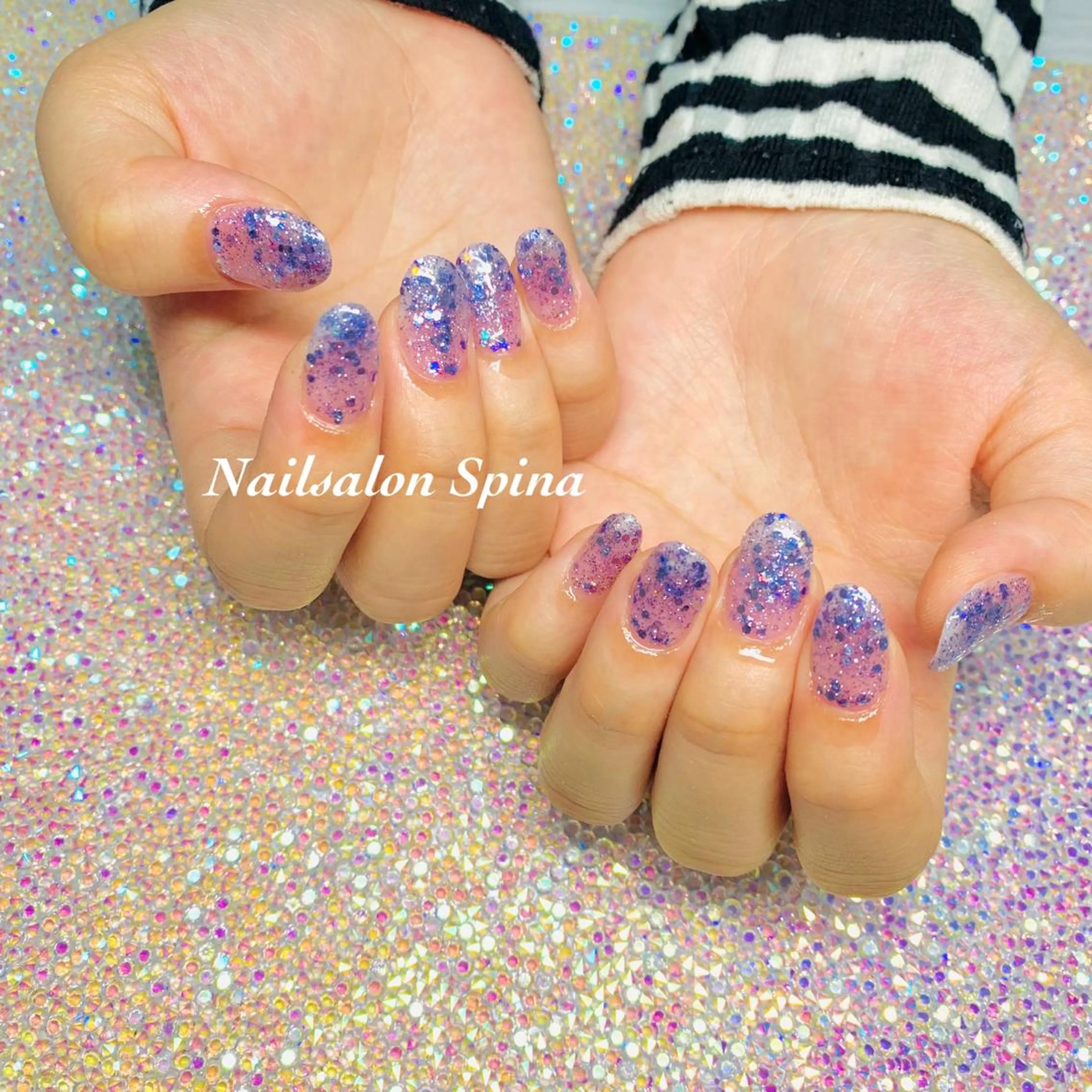 ネイル ブルー ジェルネイル キラキラネイル ラメ(グリッター) ワンカラーネイル Nail&Eye Spina 琴美のマツエク・マツパデザイン