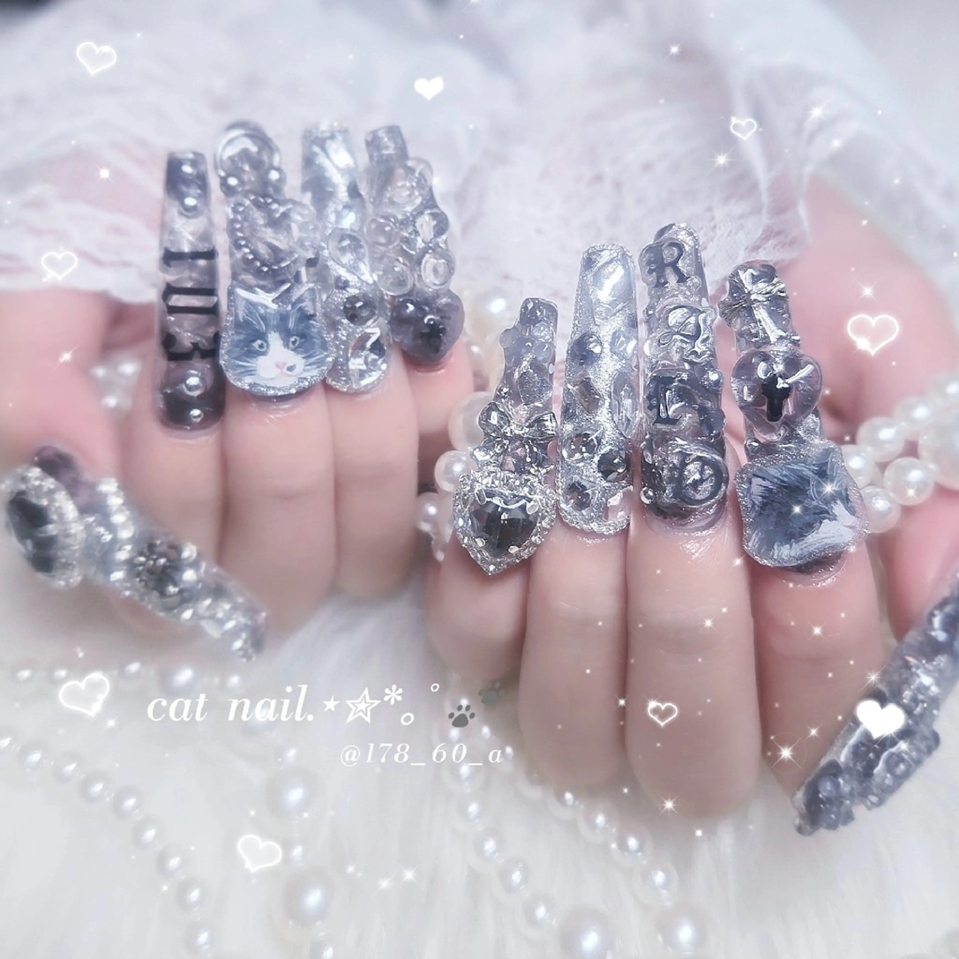 ネイル クリアネイル 大理石ネイル(マーブル) スカルプネイル ハンドネイル HAPPINAS🎀  れん🖤痛ネイルのネイルデザイン