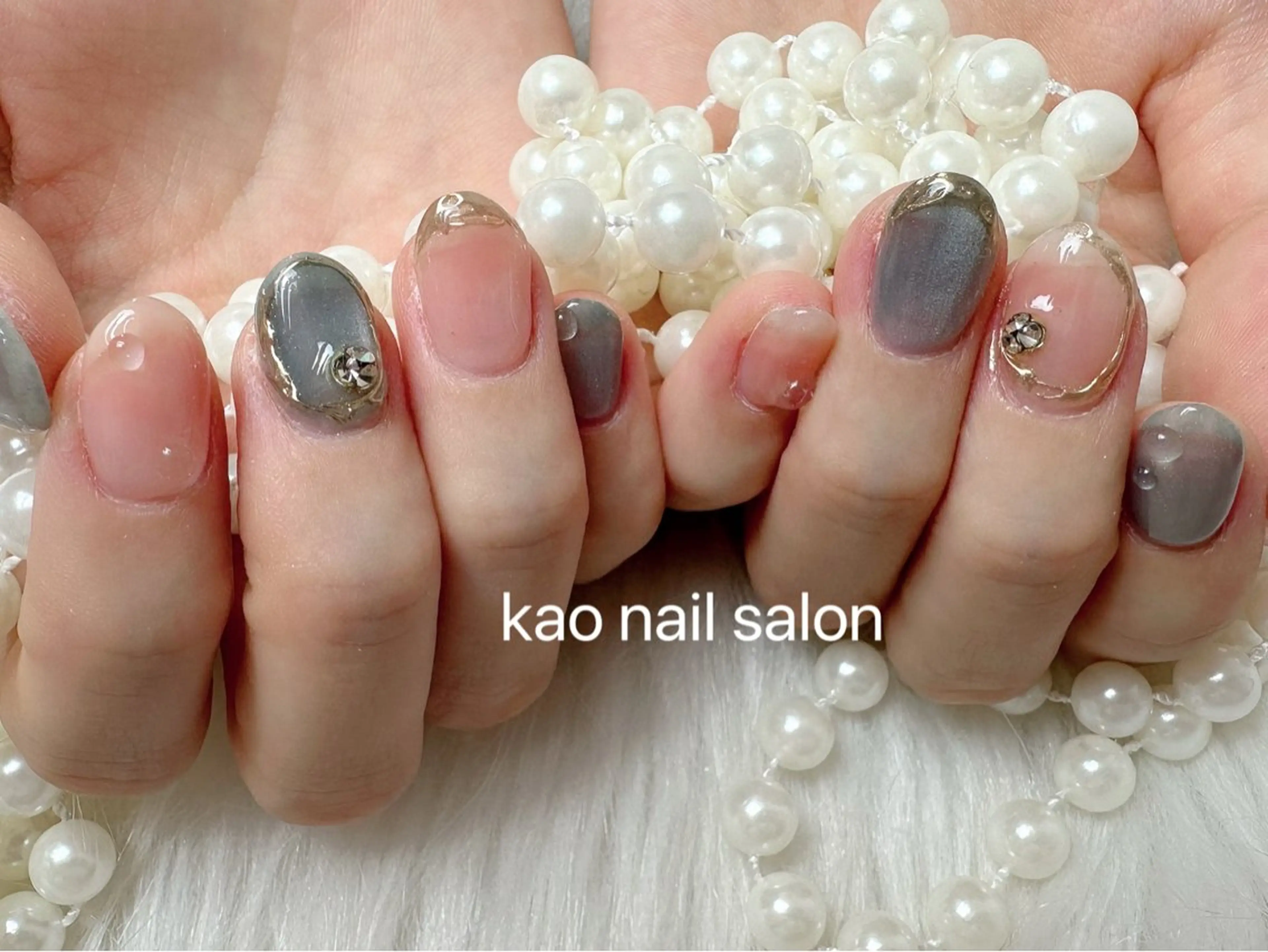 ネイル チークネイル 長さ出し フレンチネイル ジェルネイル ガラスフレンチ ハンドネイル kao nail マグネット/長さだしのネイルデザイン