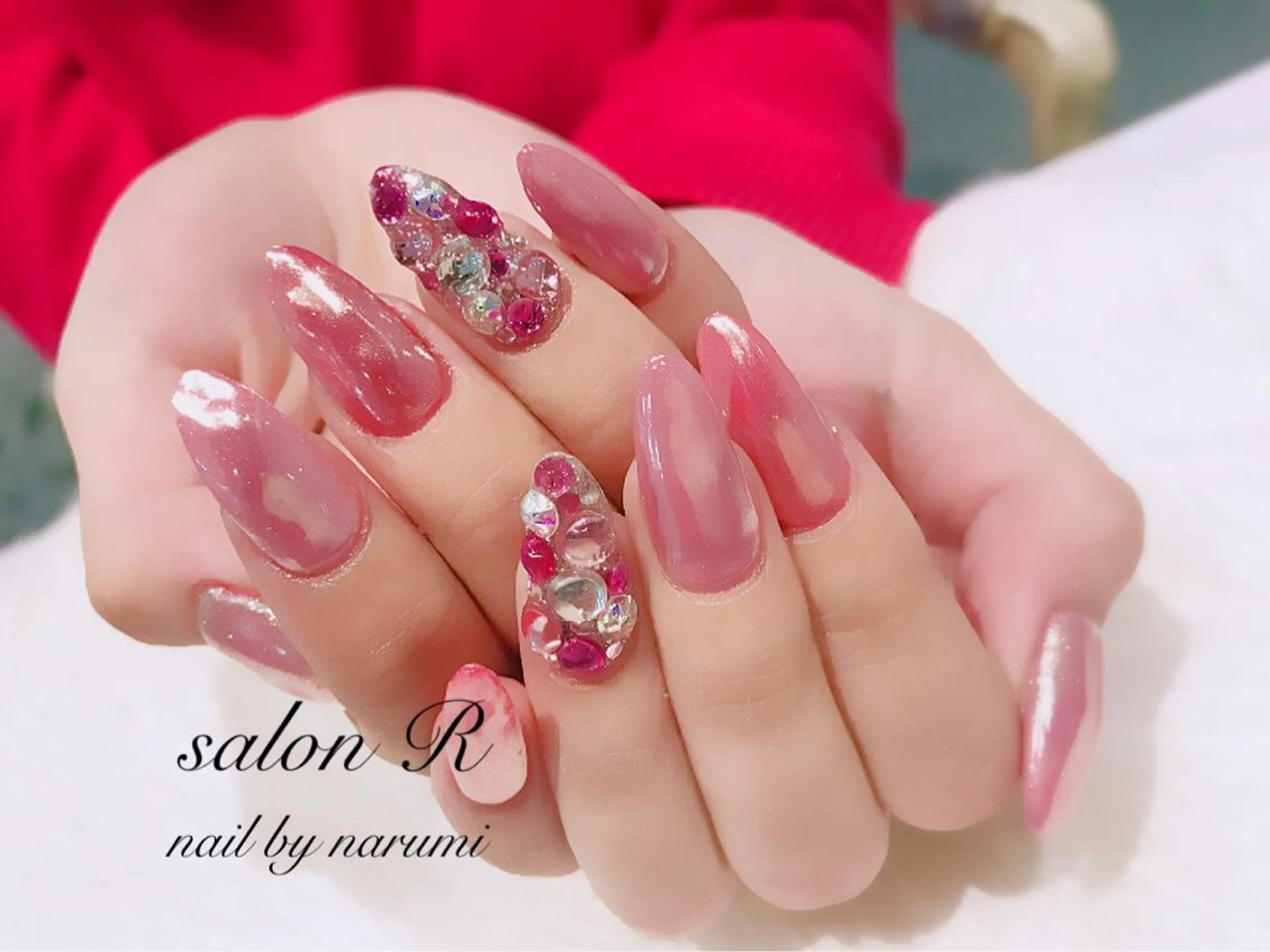 ネイル ミラーネイル ピンク NARUMI HYODOのネイルデザイン