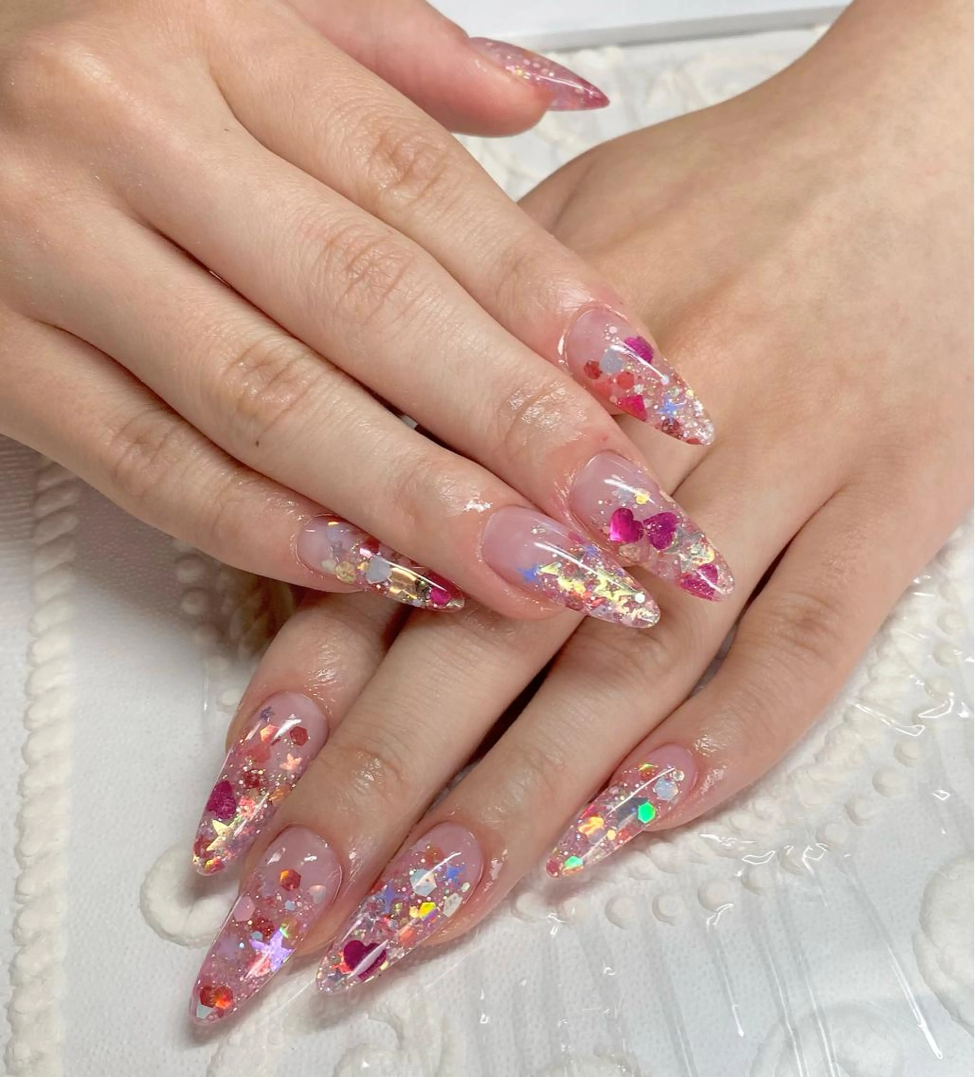 ロング ネイル ホログラムネイル ラメ(グリッター) ピンク ハンドネイル LUNE NAILのその他イメージ