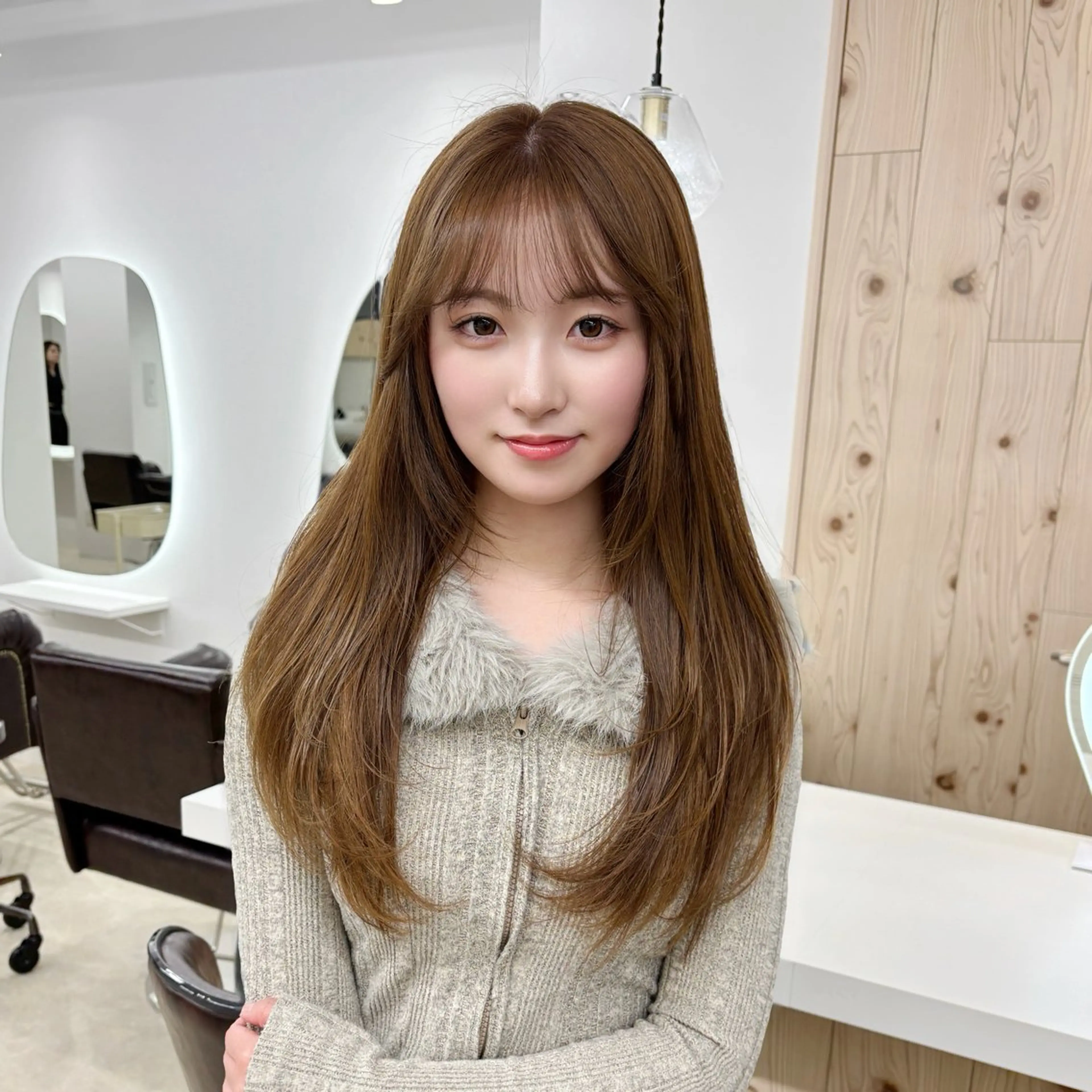 ミディアム ヘアカラー 韓国ヘア/髪質改善/ レイヤー/ブラウンのヘアスタイル