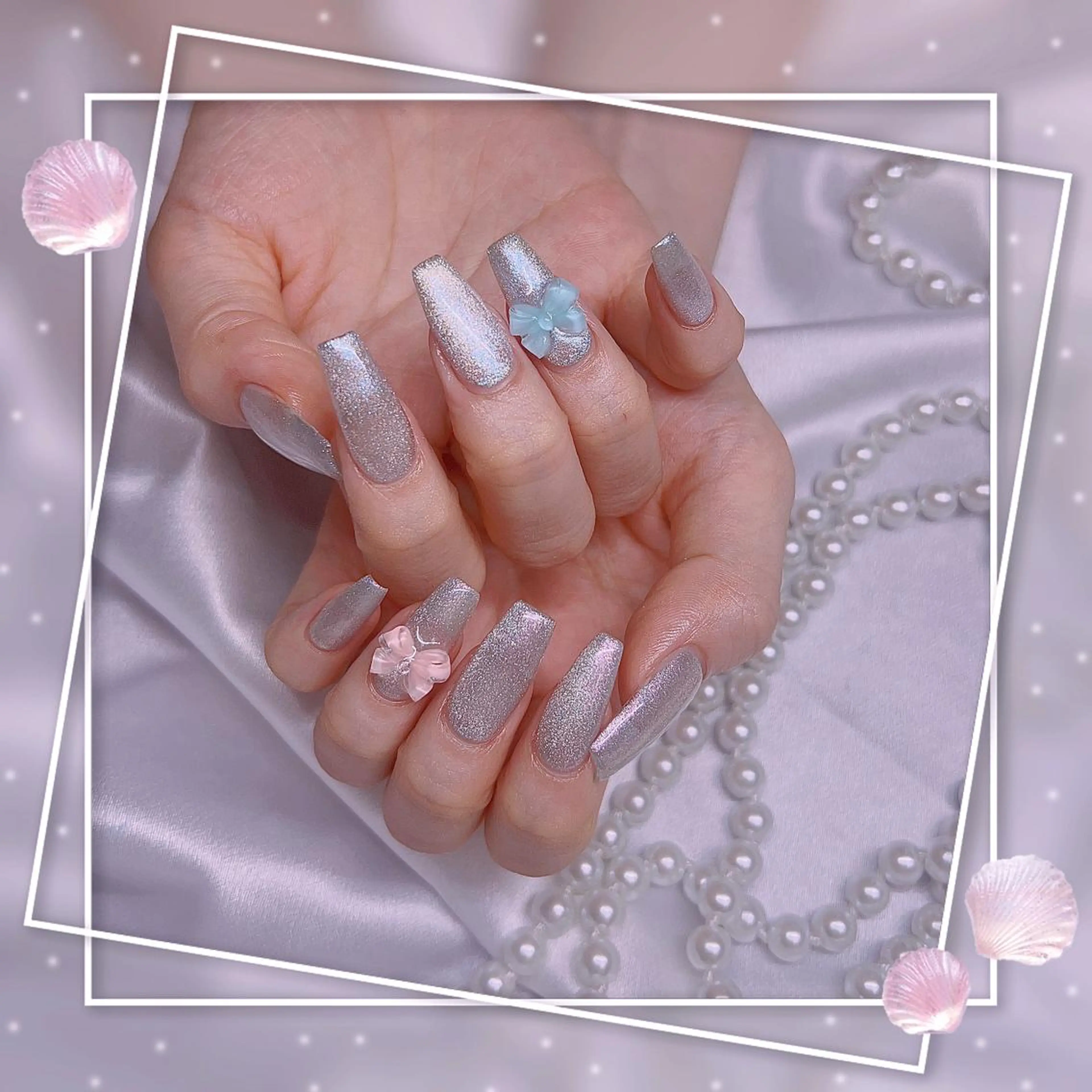 ネイル フレンチネイル キラキラネイル 韓国ネイル マグネットネイル マグネットフレンチ Chill Nailsalonのネイルデザイン