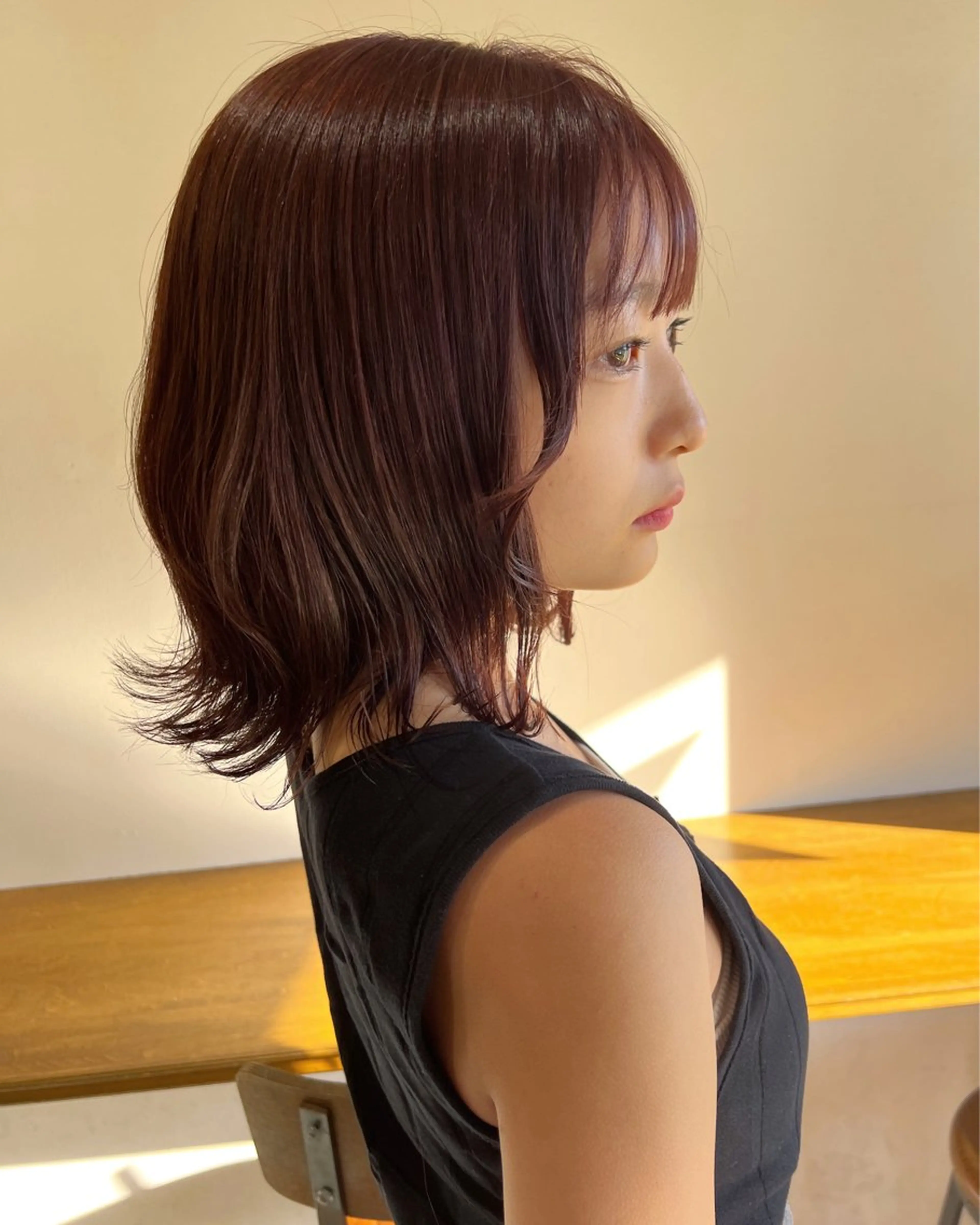 ミディアム カラー ヘアアレンジ ブラウンカラー ピンクカラー ピンクブラウン カット ヘアカラー トリートメント ヘアセット 金子 廉のヘアスタイル