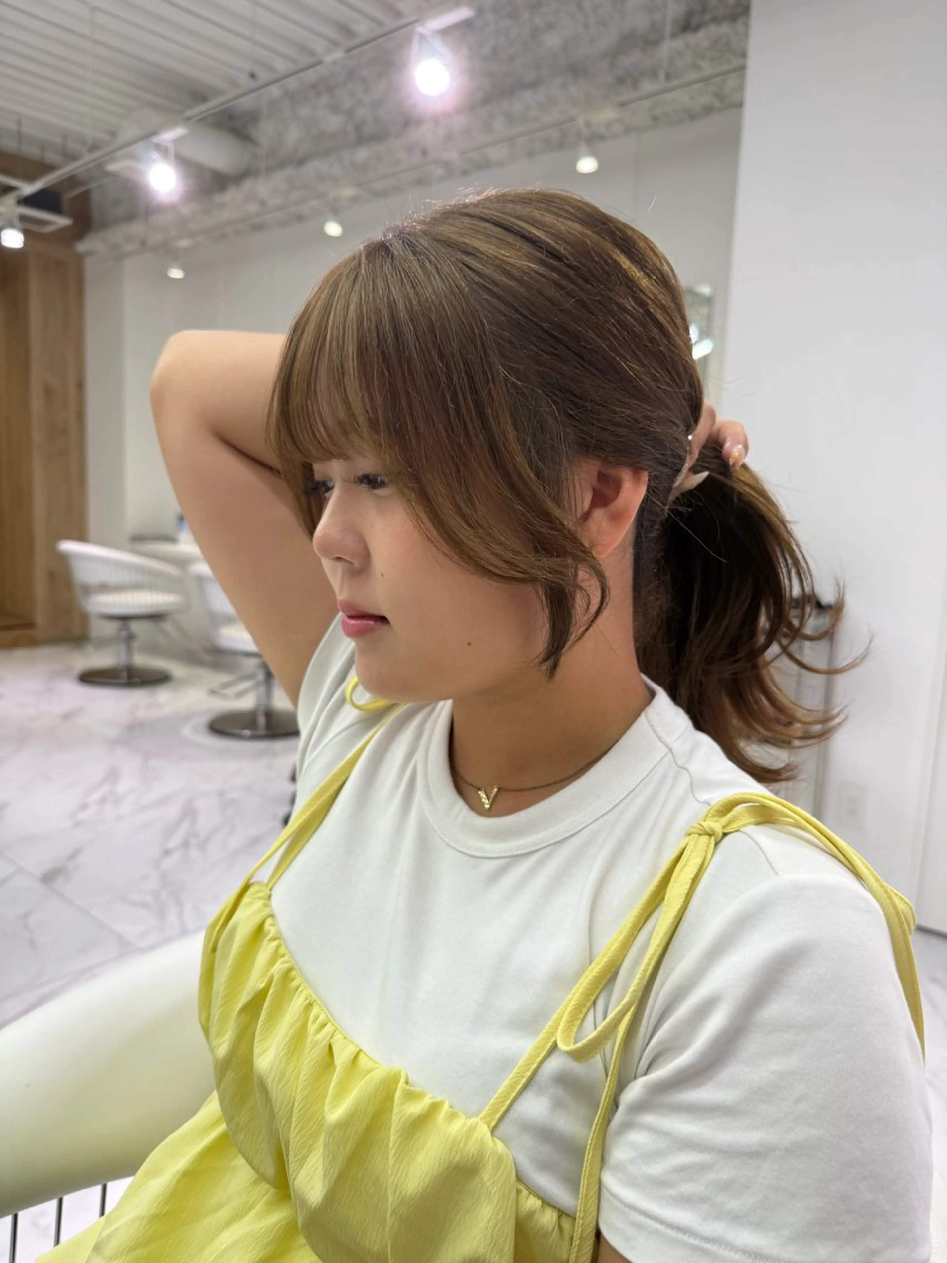 セミロング 顔周りカット 小顔カット マイ /暖色カラーのヘアスタイル