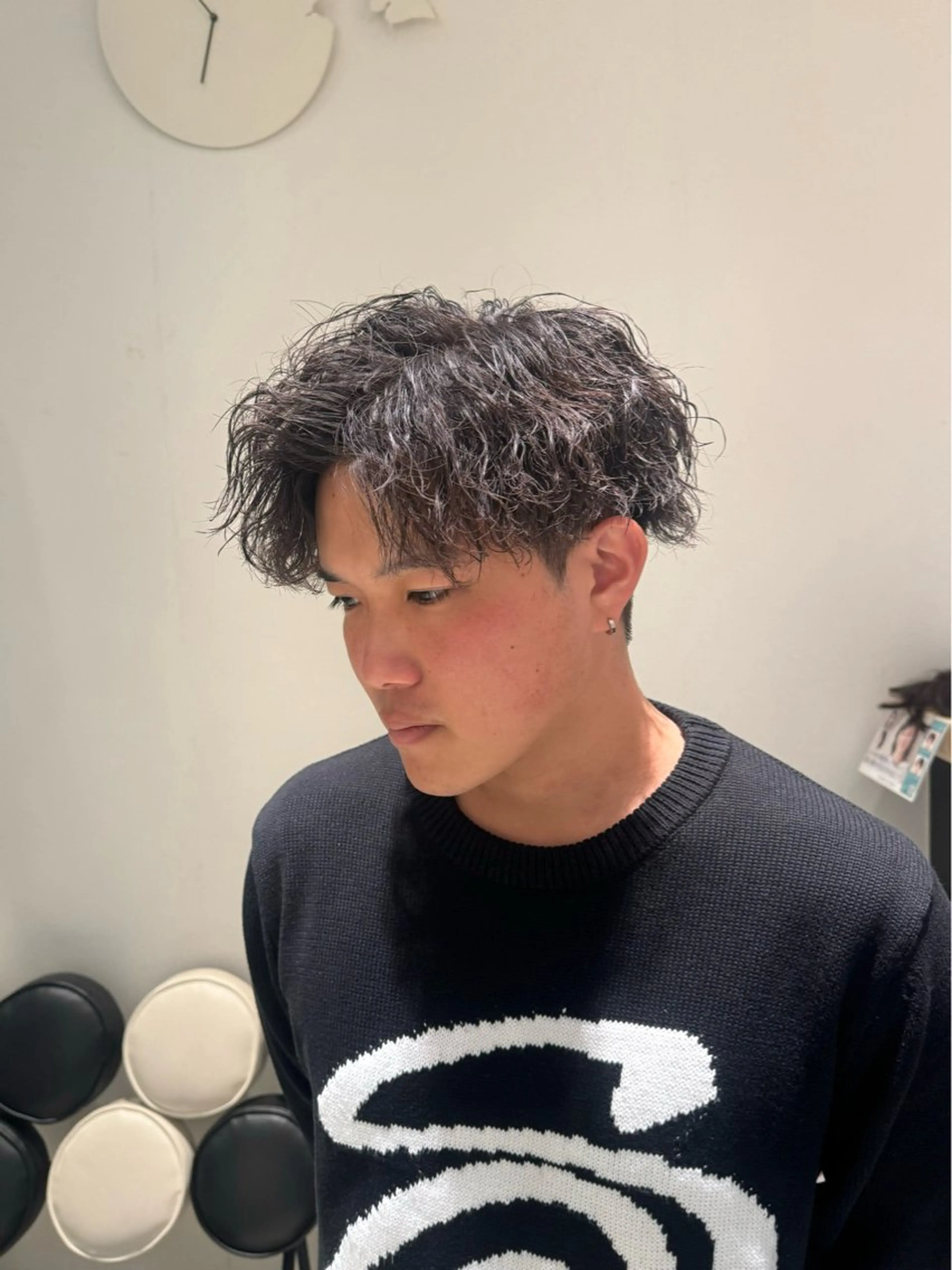 ショート パーマ メンズ センターパート 原田 尚満 メンズヘア特化のヘアスタイル