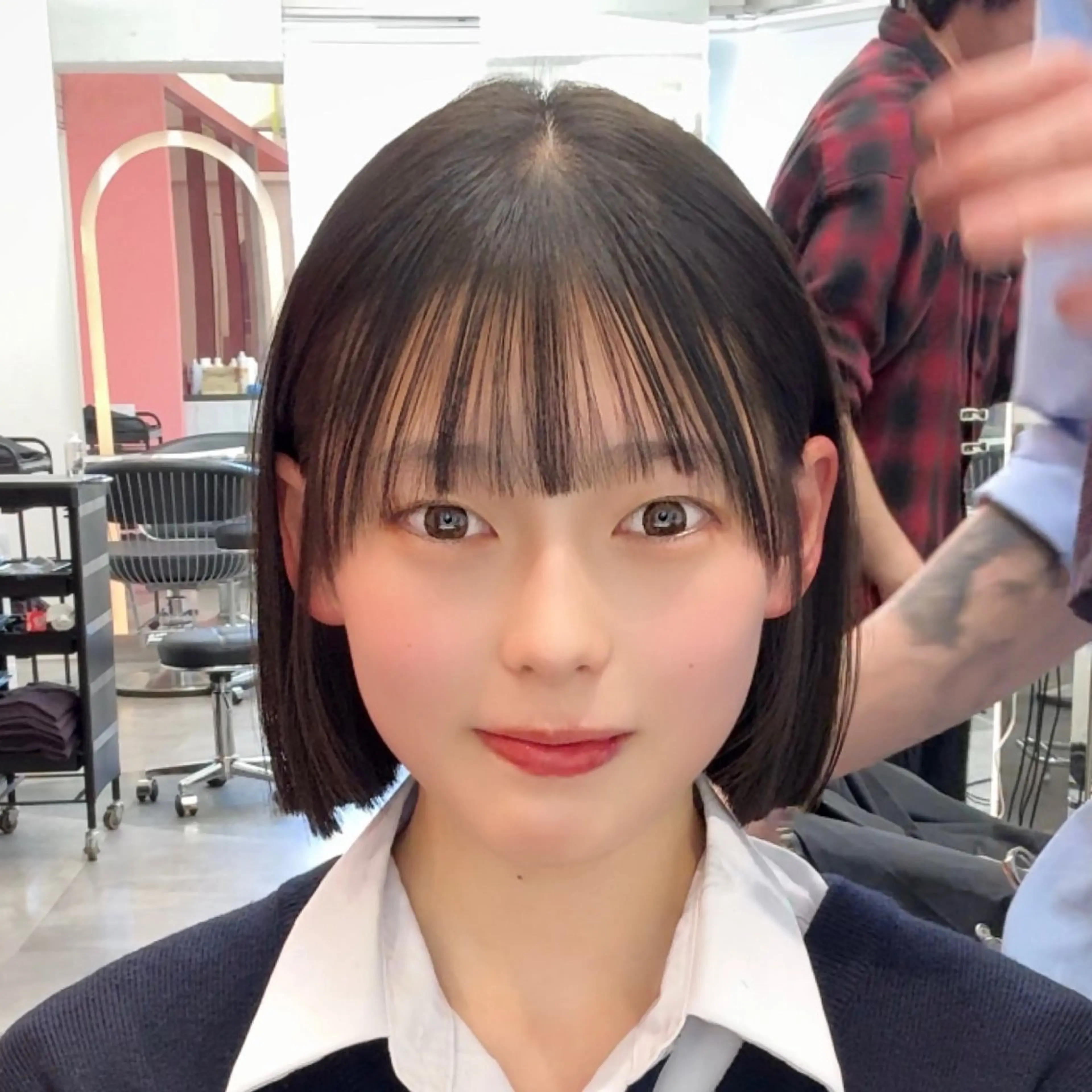 ミディアム カラー カット 縮毛矯正 トリートメント 山崎/ボブ縮毛矯正 レイヤー髪質改善のヘアスタイル