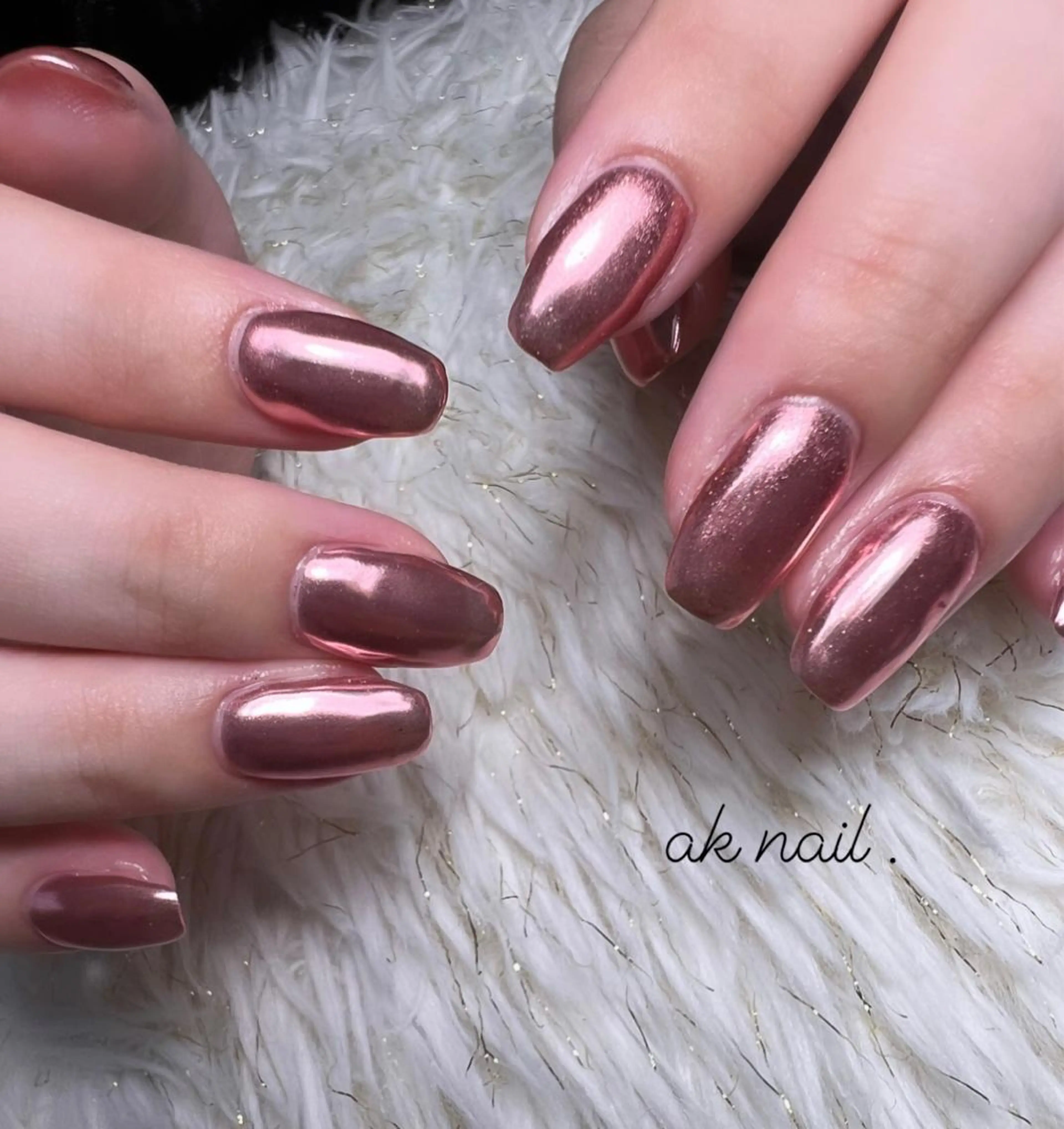 ミディアム ネイル ミラーネイル ハンドネイル ak nail .のネイルデザイン