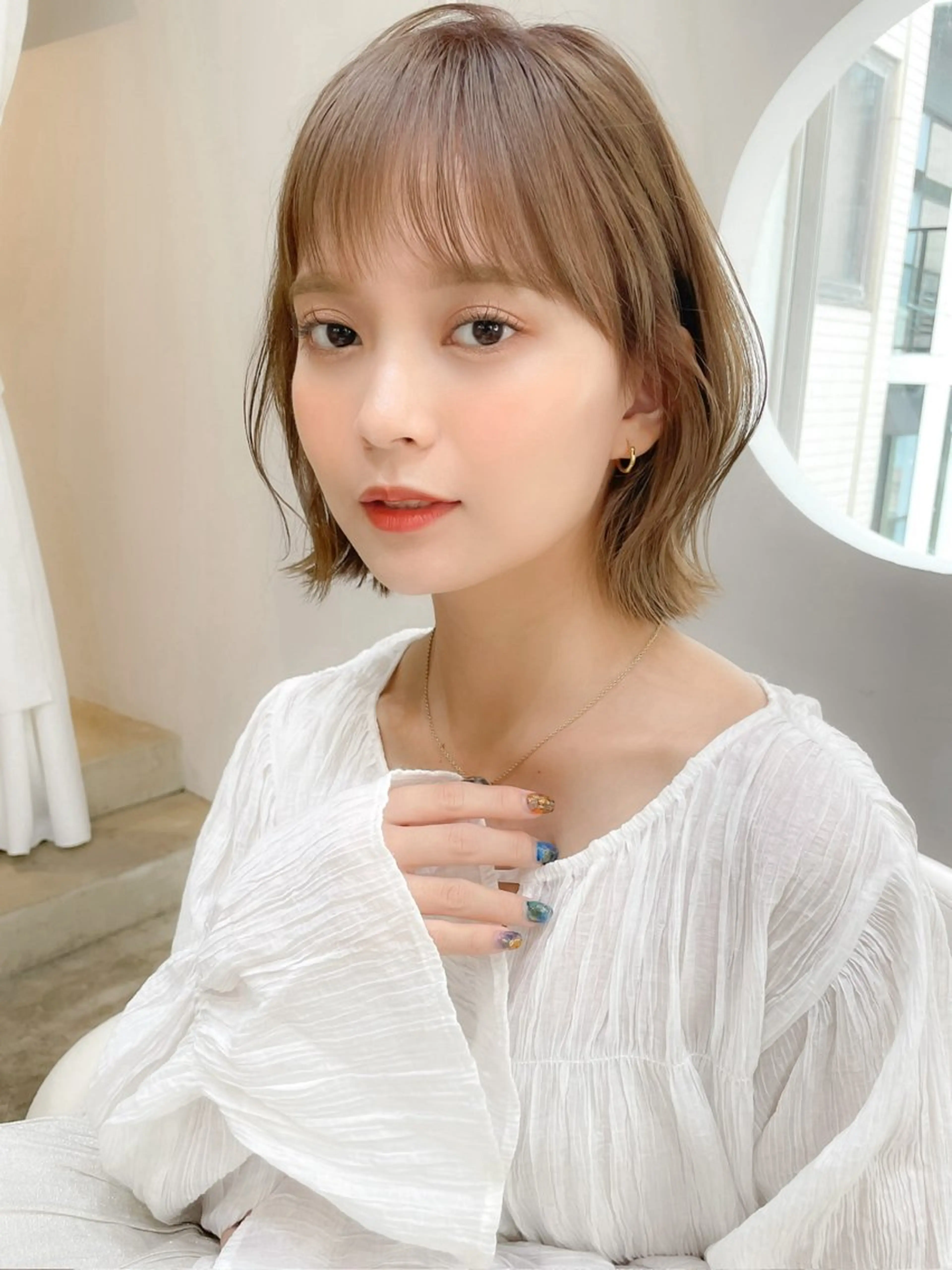 ミディアム カラー ミディアム/顔周り/ ベージュ🌼mayuのヘアスタイル