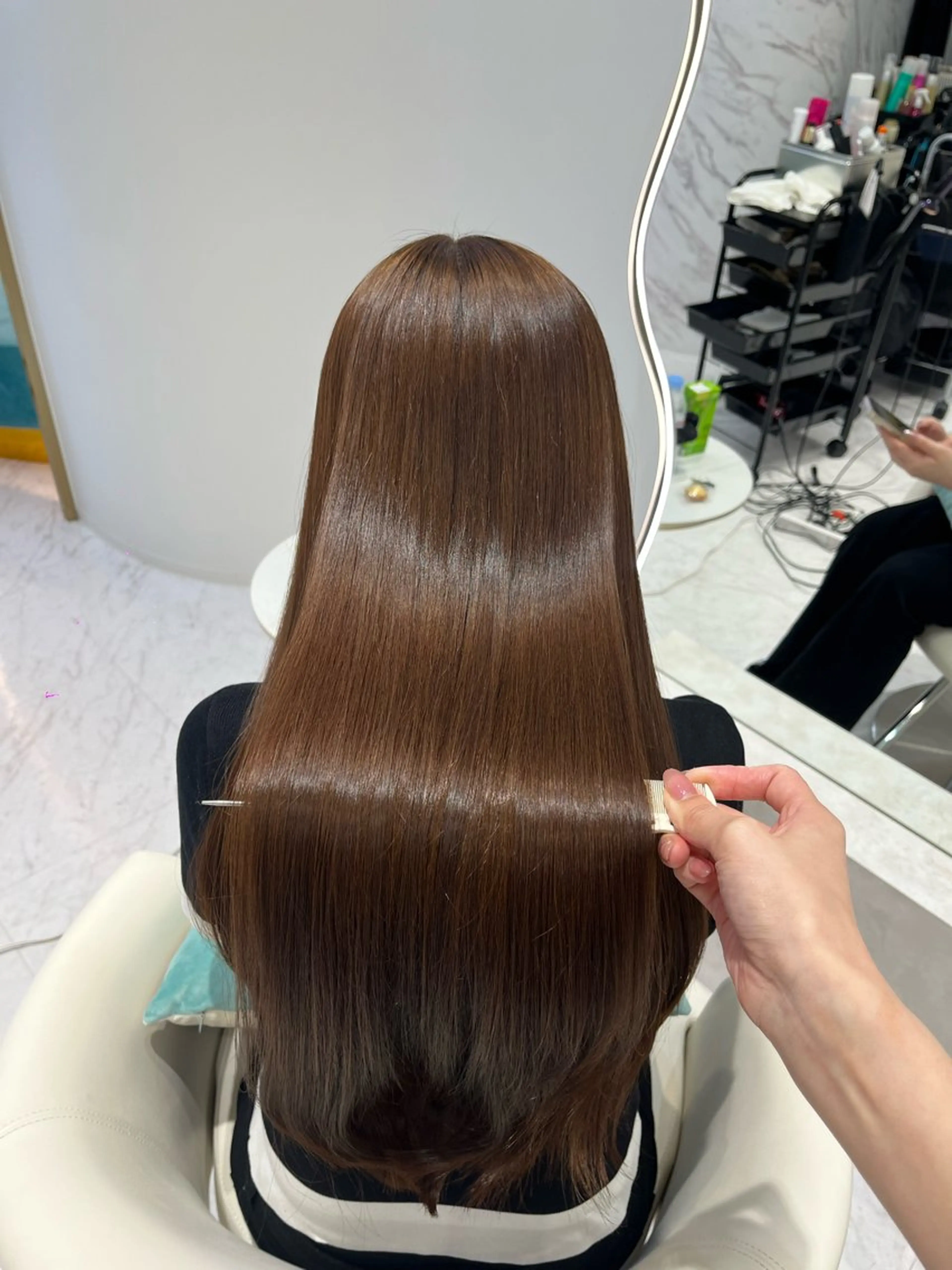 ロング カラー ブリーチ ブラウンカラー チョコレートブラウン 透明感カラー ブリーチなしカラー カット ヘアカラー トリートメント 名駅/大人韓国ヘア 艶カラー/Rihoのヘアスタイル