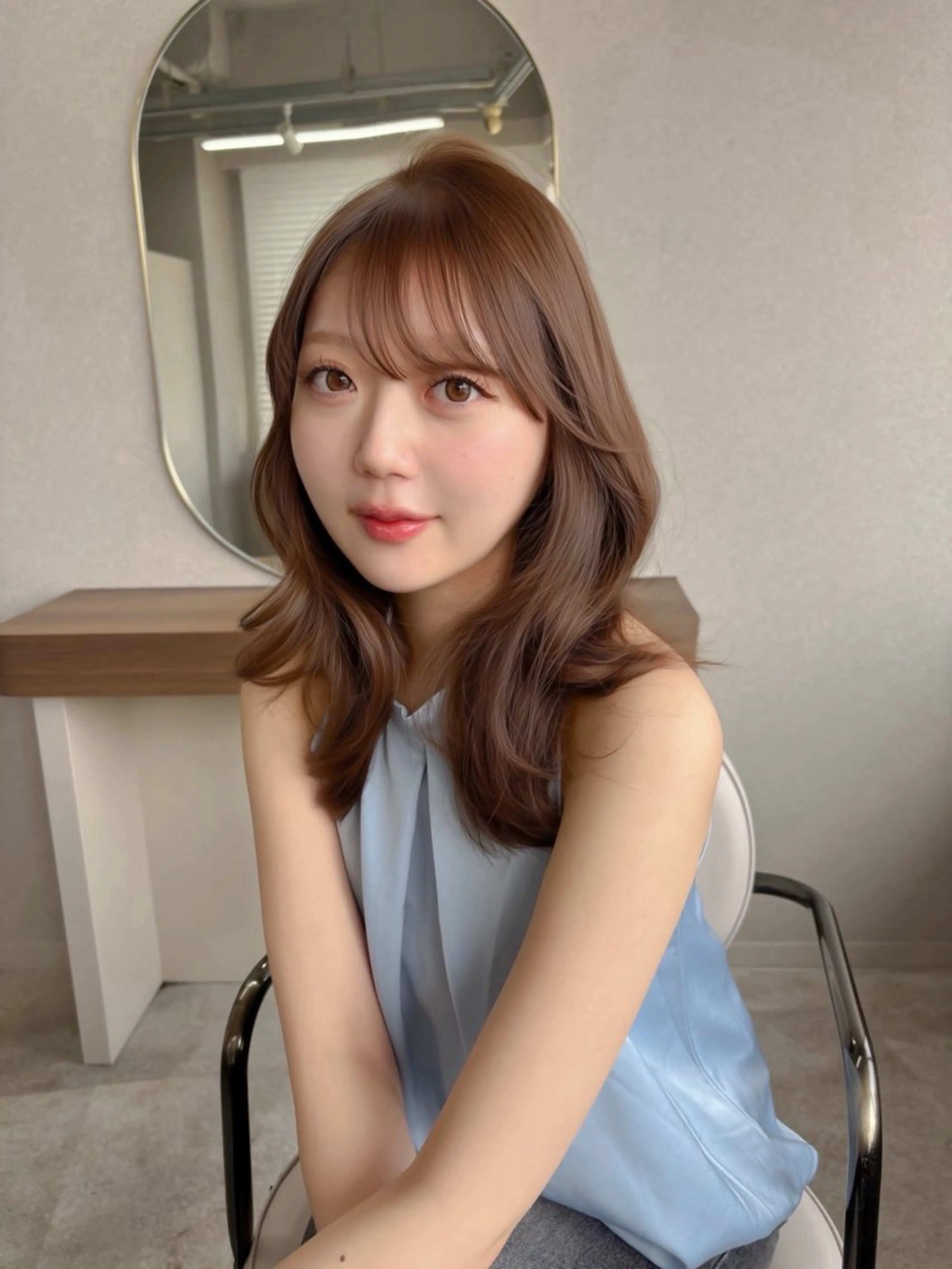 ミディアム カラー くびれヘア 韓国風ヘア くびれレイヤー レイヤーカット カット ヘアカラー トリートメント 藤野 結衣のヘアスタイル