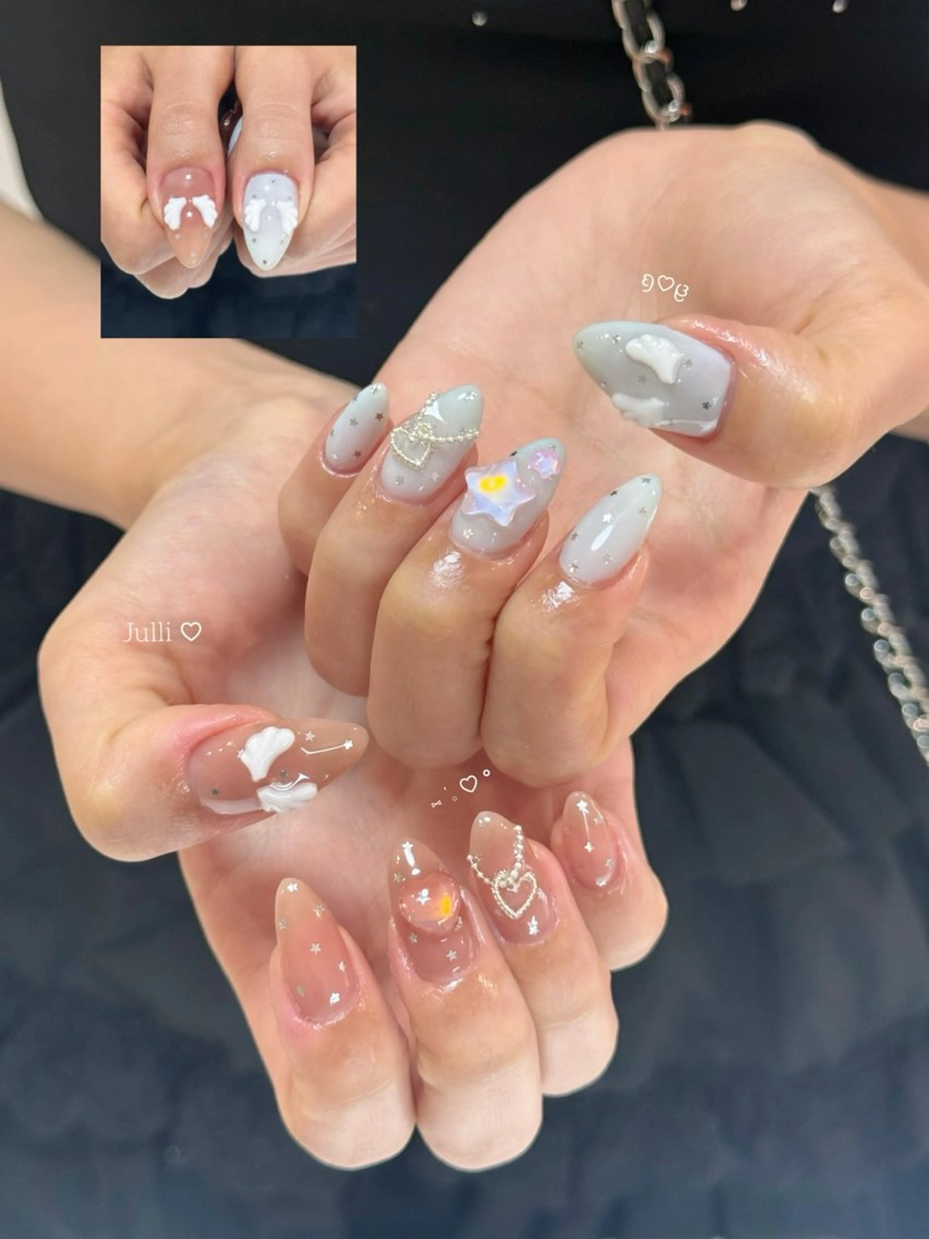 ネイル フレンチネイル ジェルネイル キラキラネイル 韓国ネイル マグネットネイル Julli NailStudioのネイルデザイン