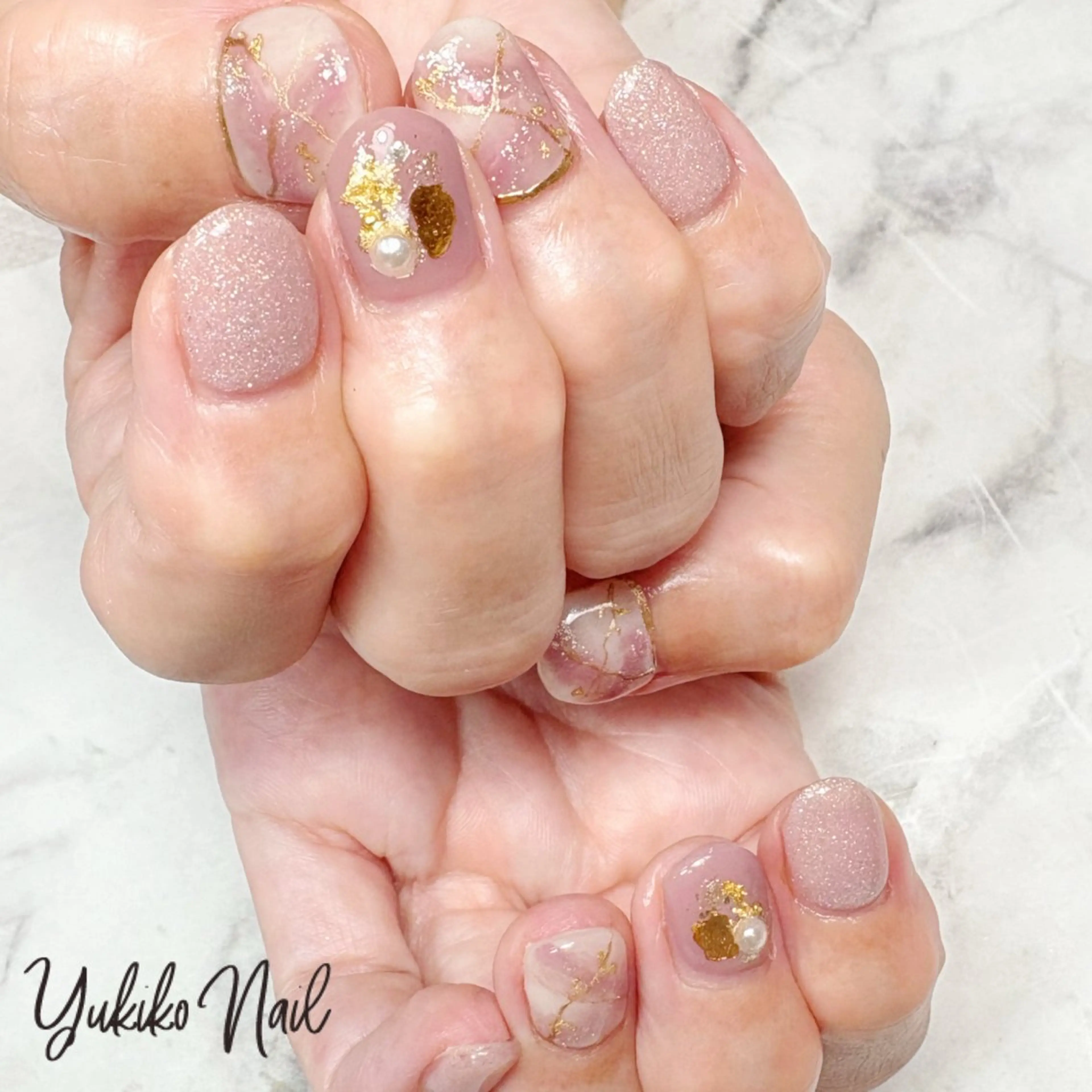 ネイル 大理石ネイル(マーブル) ニュアンスネイル ピンク ユキコ ネイルのネイルデザイン