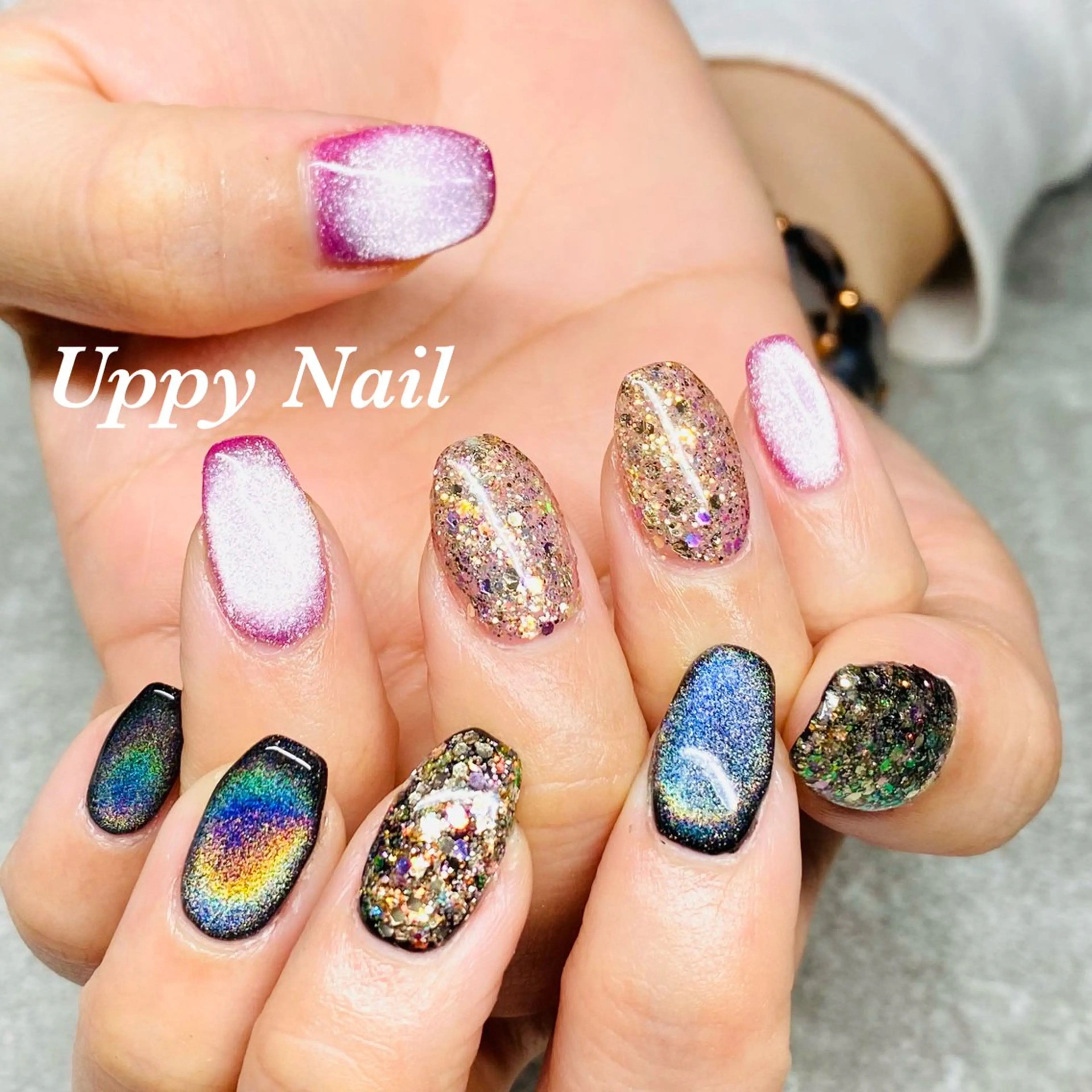 ネイル キラキラネイル ラメ(グリッター) マグネットネイル ハンドネイル Uppy Nail ukyoのネイルデザイン