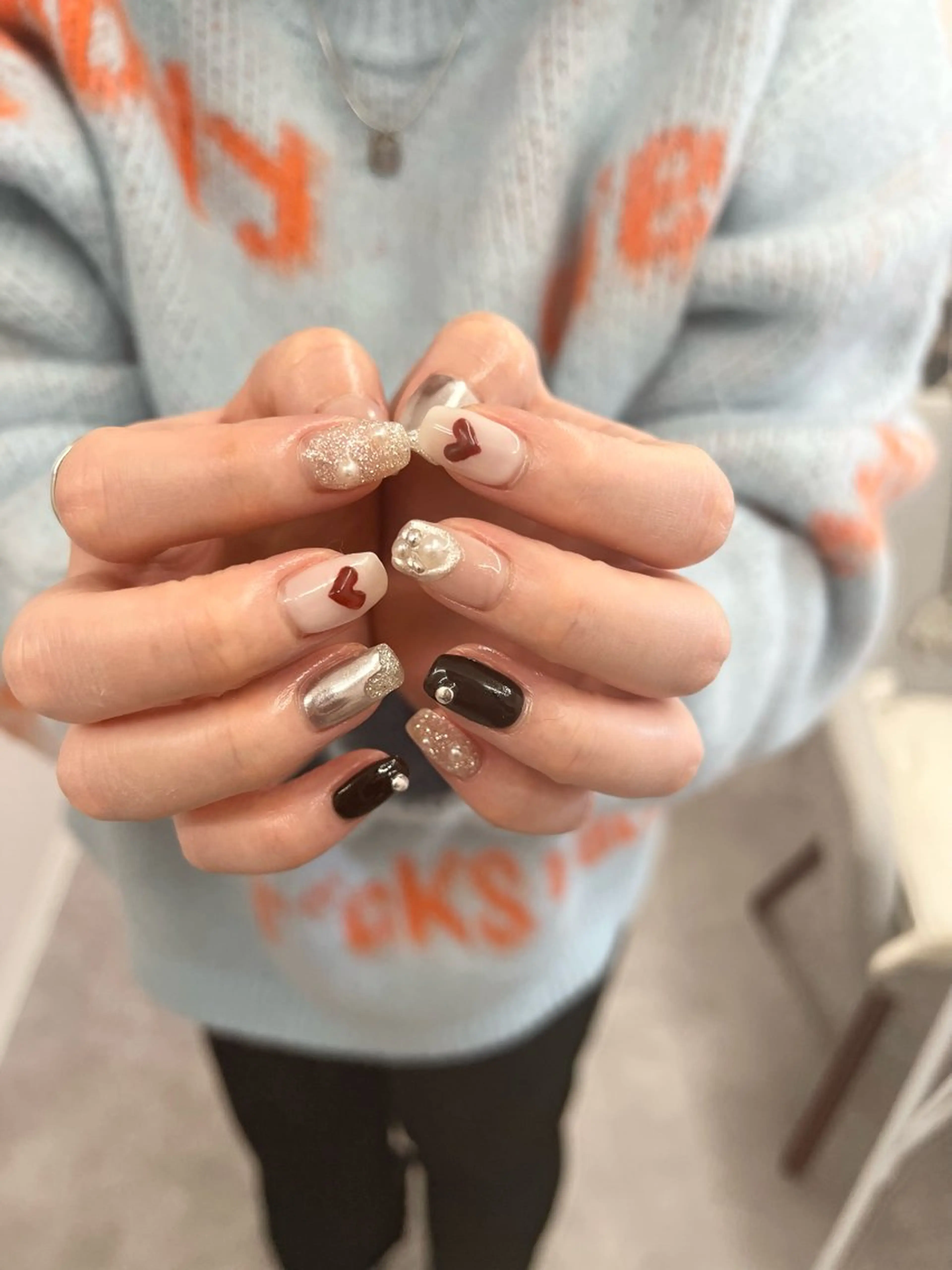 ネイル フレンチネイル ジェルネイル ハート マグネットネイル ニュアンスネイル ハンドネイル ハンドケア Bana_ Nailのネイルデザイン