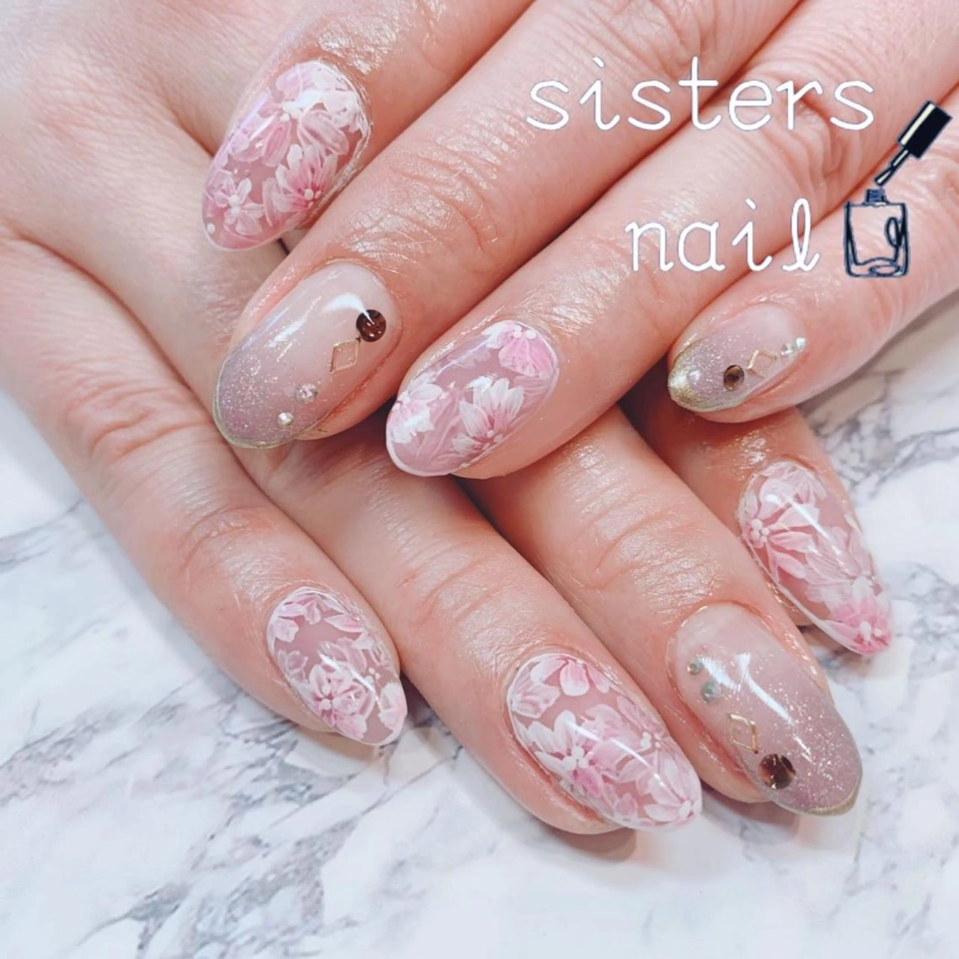 ネイル アートネイル フラワーネイル 氷ネイル・うるうるネイル マットネイル ピンク sisters nail.fのネイルデザイン