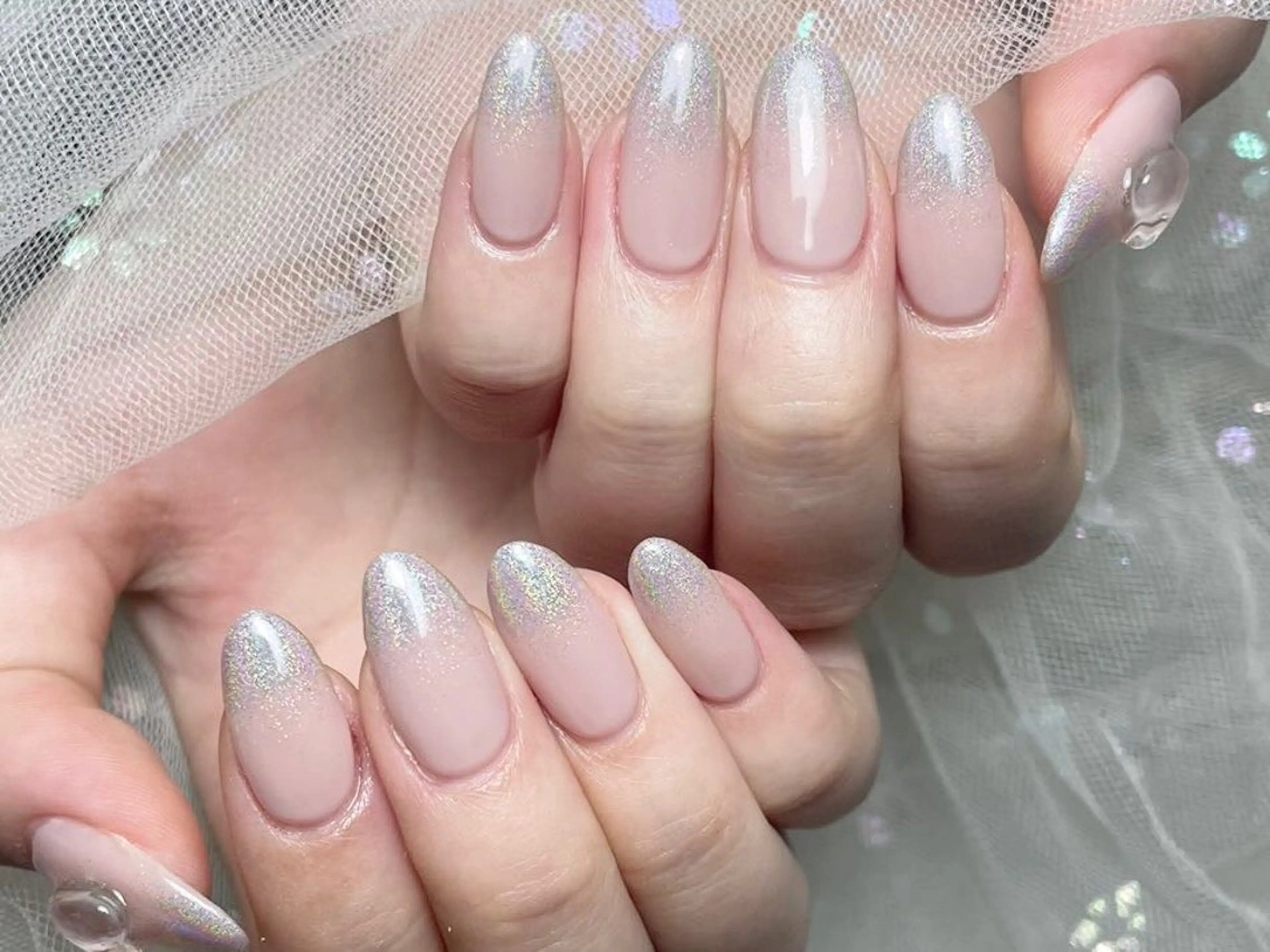 ネイル オーロラネイル チークネイル 長さ出し フットネイル フレンチネイル ハンドネイル ハンドケア NaNa nailのネイルデザイン