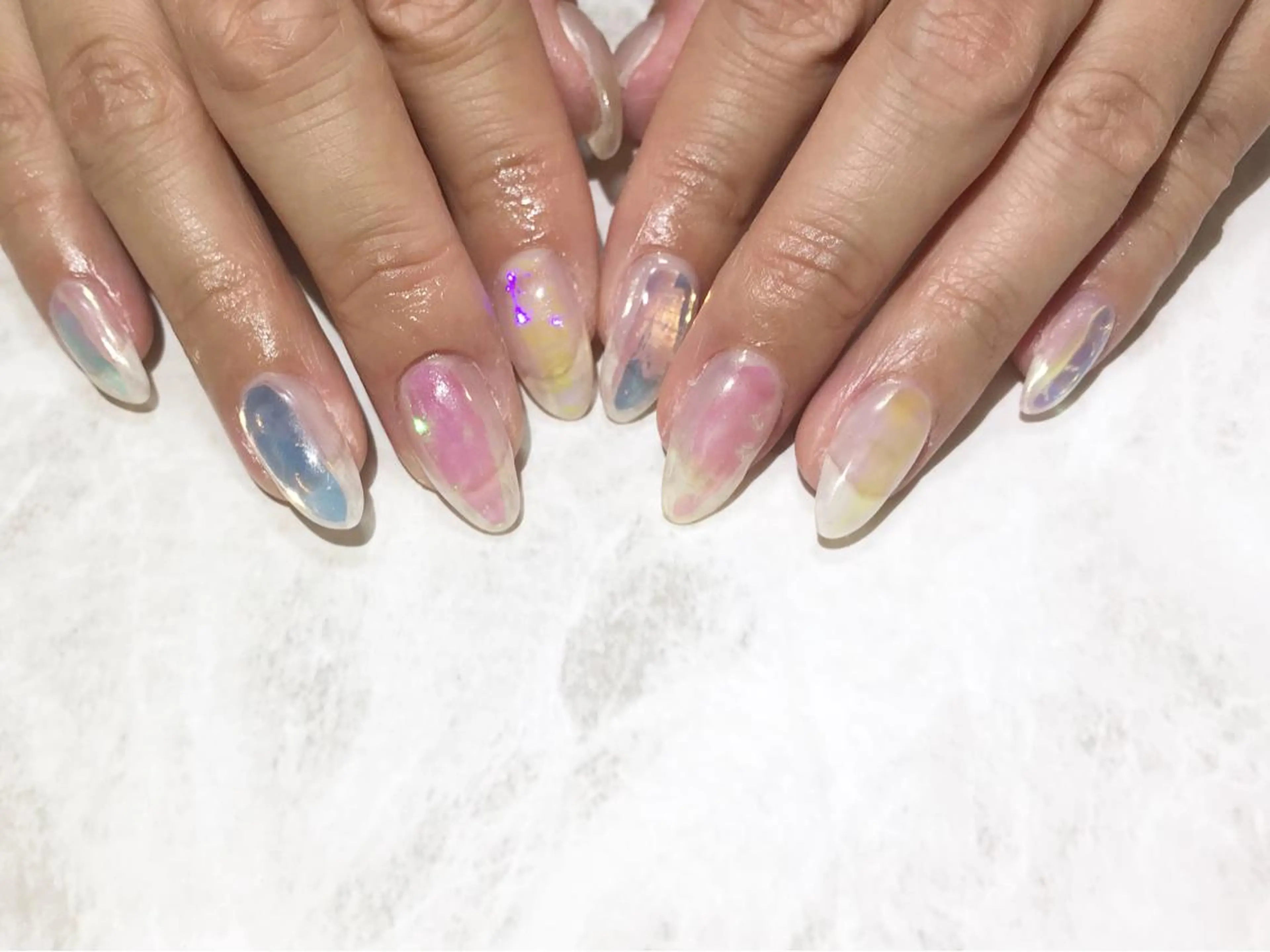 ネイル フットネイル 氷ネイル・うるうるネイル ニュアンスネイル シンプルネイル 春ネイル nail fufla ♡yamane♡のネイルデザイン
