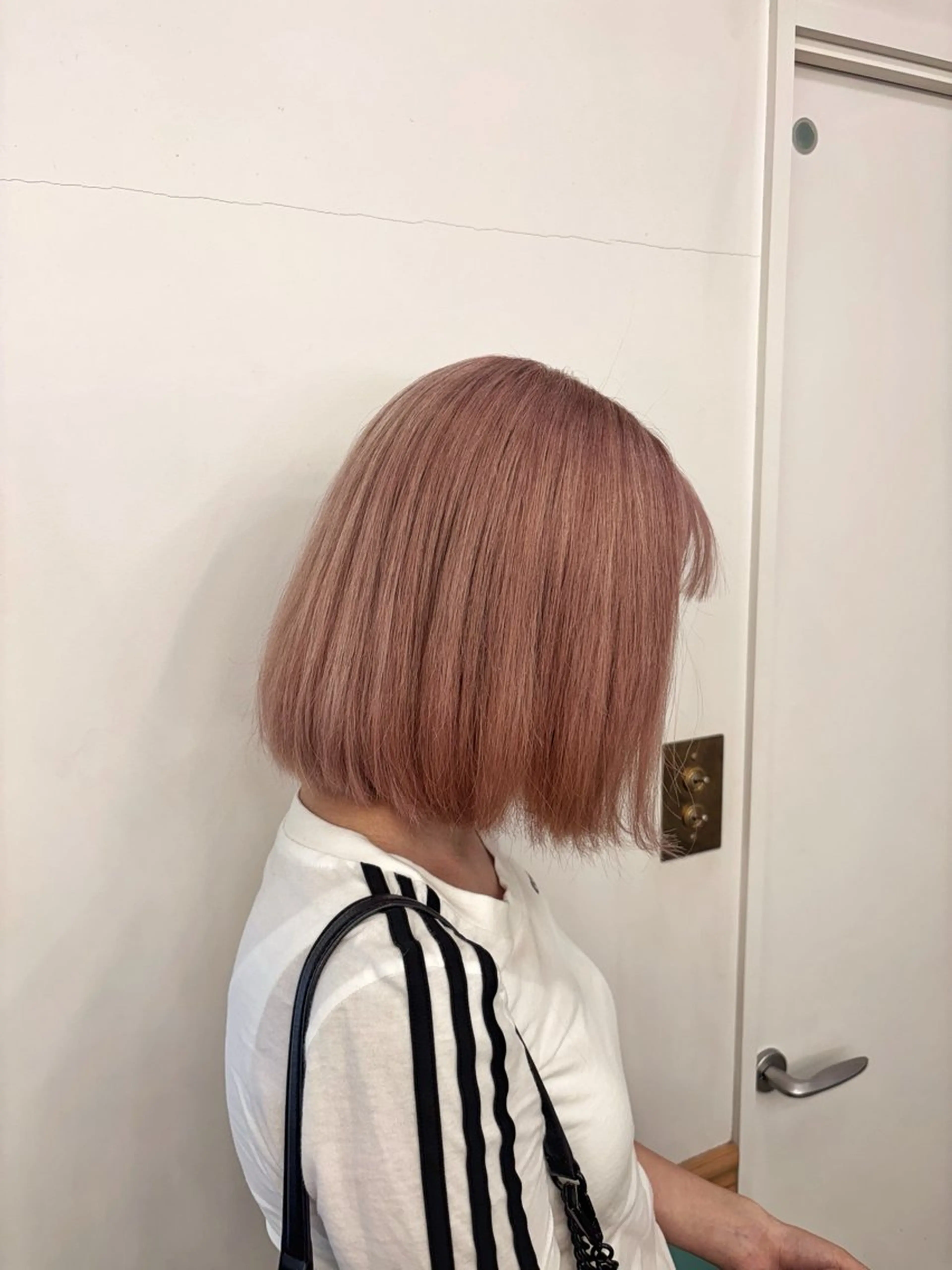 ショート カラー ベージュカラー ピンクカラー ピンクベージュ 韓国風ヘア カット ヘアカラー 🩶ハイトーン /レイヤーはちすのヘアスタイル