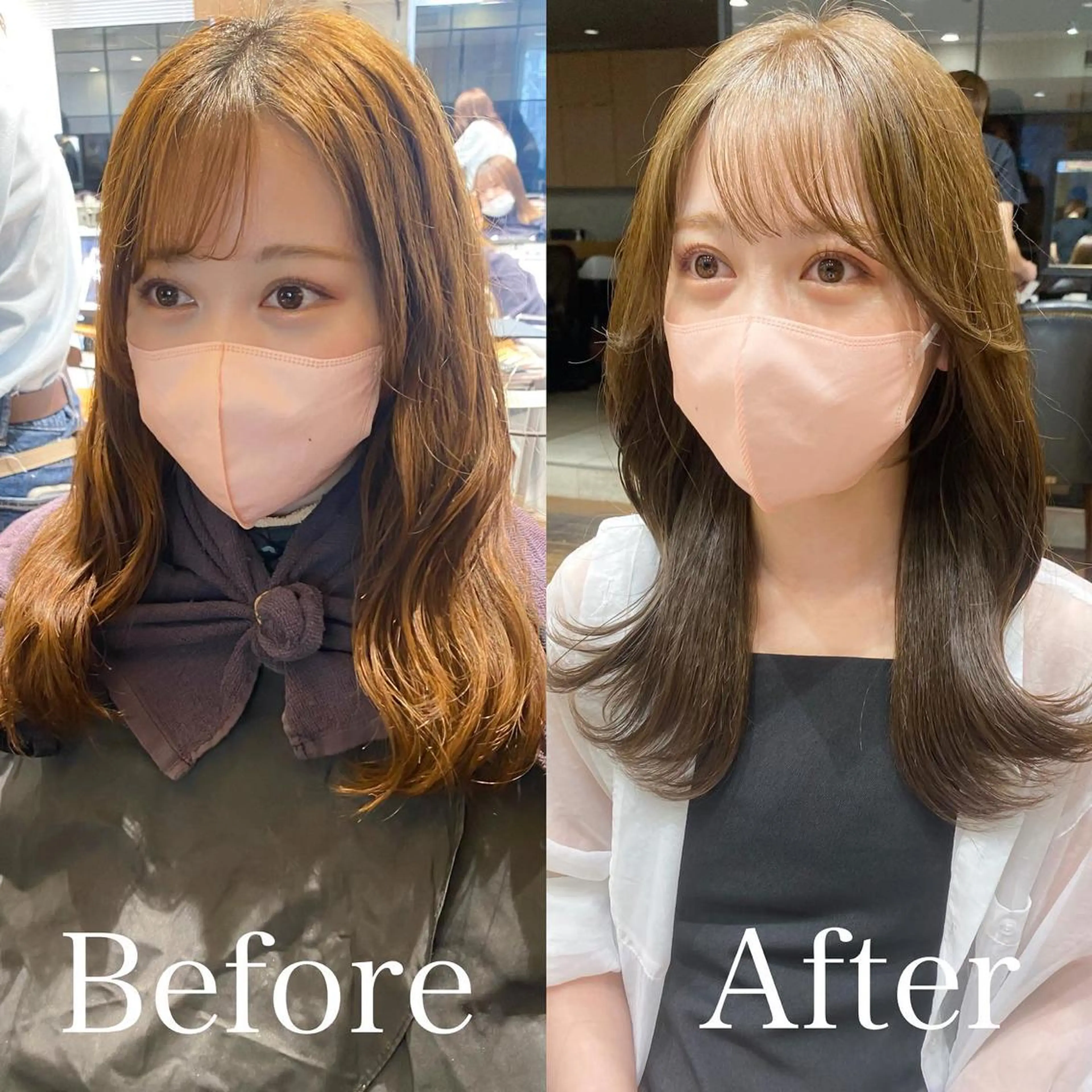 セミロング カラー ベージュカラー ブラウンカラー ブラウンベージュ くびれヘア 顔周りカット 顔周り/くびれヘア 韓国ヘア💕風間るなのヘアスタイル