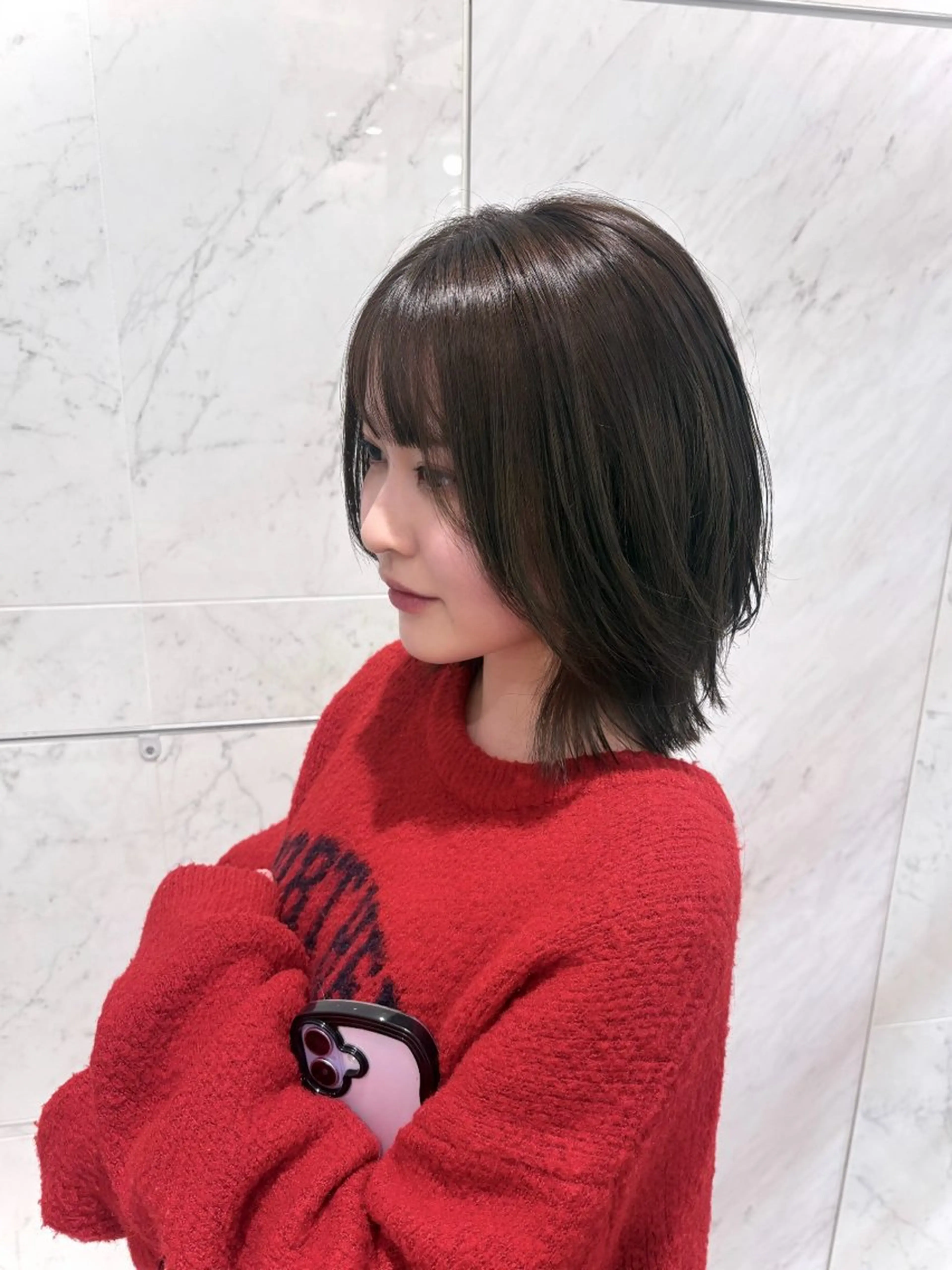 セミロング カラー グレージュ ボブ レイヤーカット 外ハネヘア カット ヘアカラー トリートメント ✧HINA✧ 韓国風/レイヤーのヘアスタイル