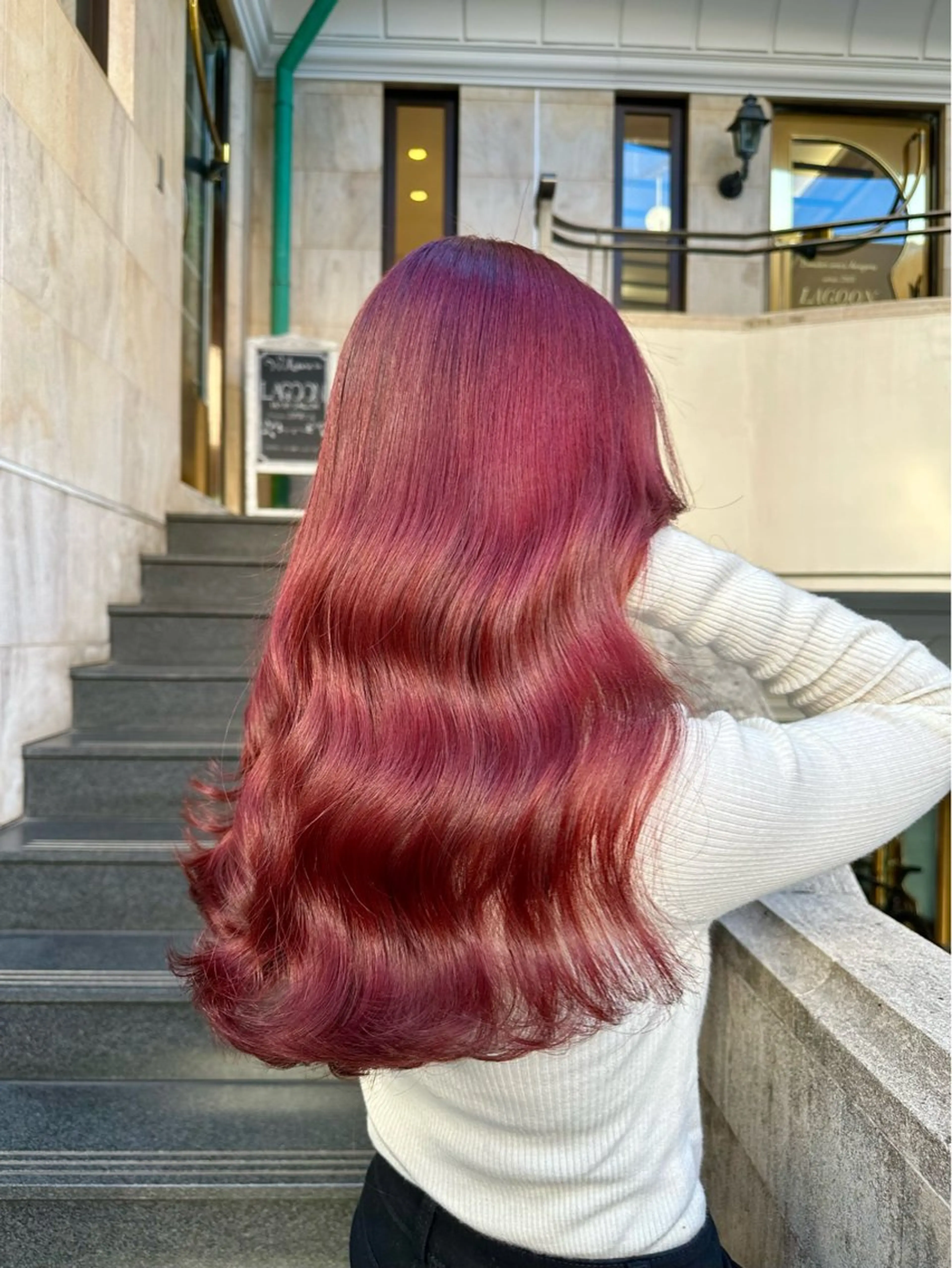 ロング カラー ピンクカラー レッドカラー カット ヘアカラー トリートメント ヘッドスパ 韓国系レイヤー特化 hiroのヘアスタイル