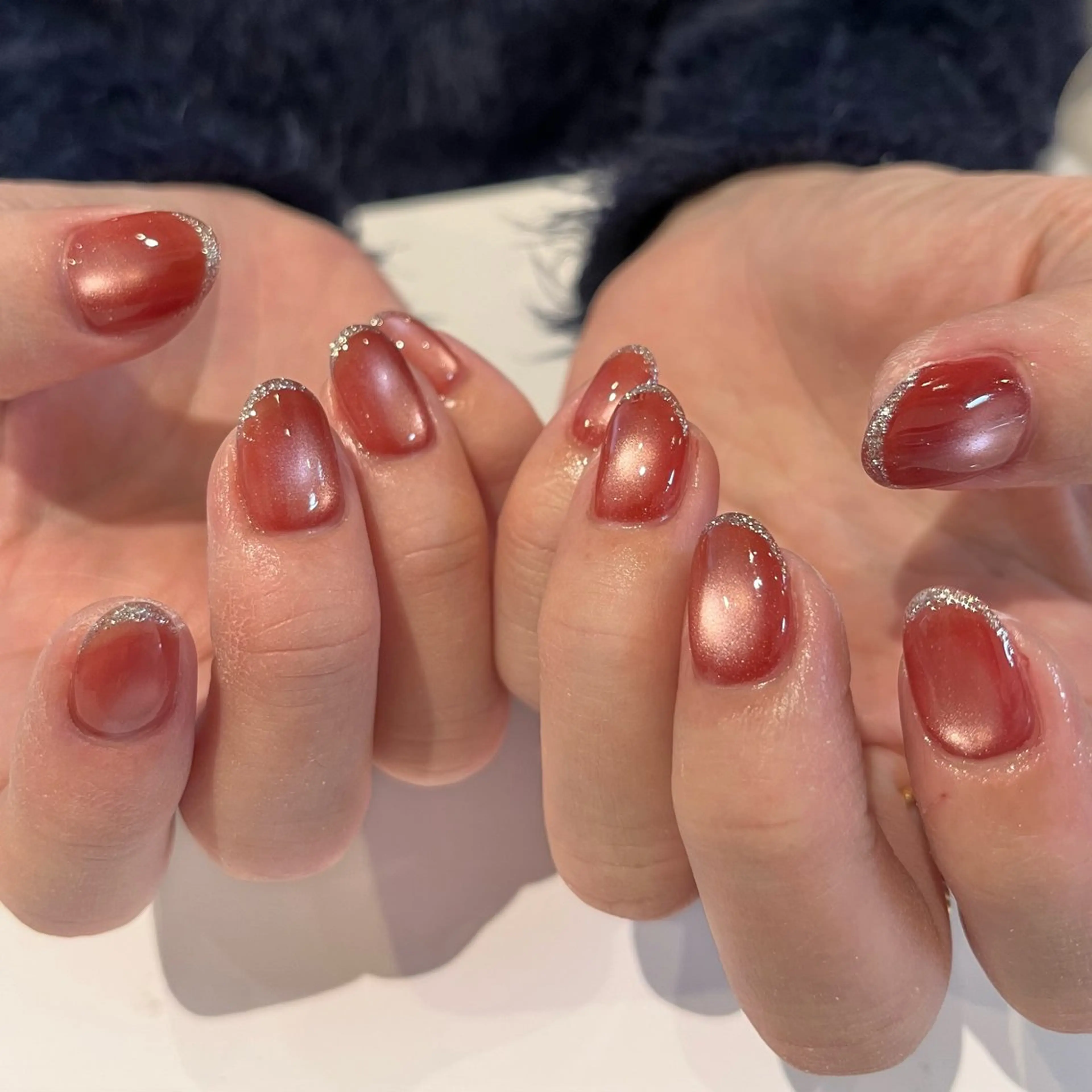 ネイル フレンチネイル マグネットネイル シルバー ハンドネイル ballie／小野原 なつみのネイルデザイン