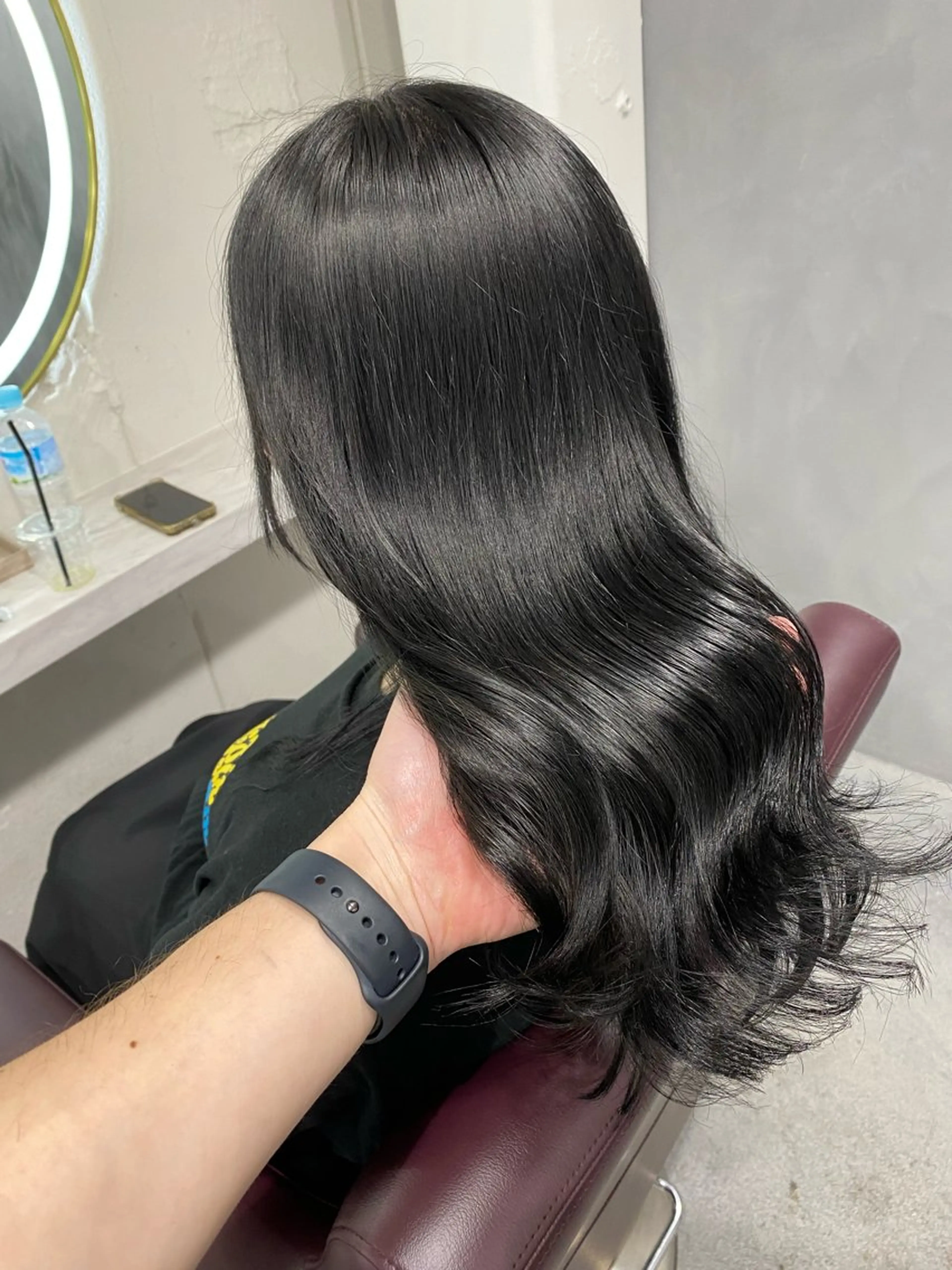 セミロング カラー 黒髪 ブルーカラー ブルーブラック 透明感カラー 髪質改善 ヘアカラー トリートメント 梅田中崎町髪質改善 /オキヒロト/エコルのヘアスタイル