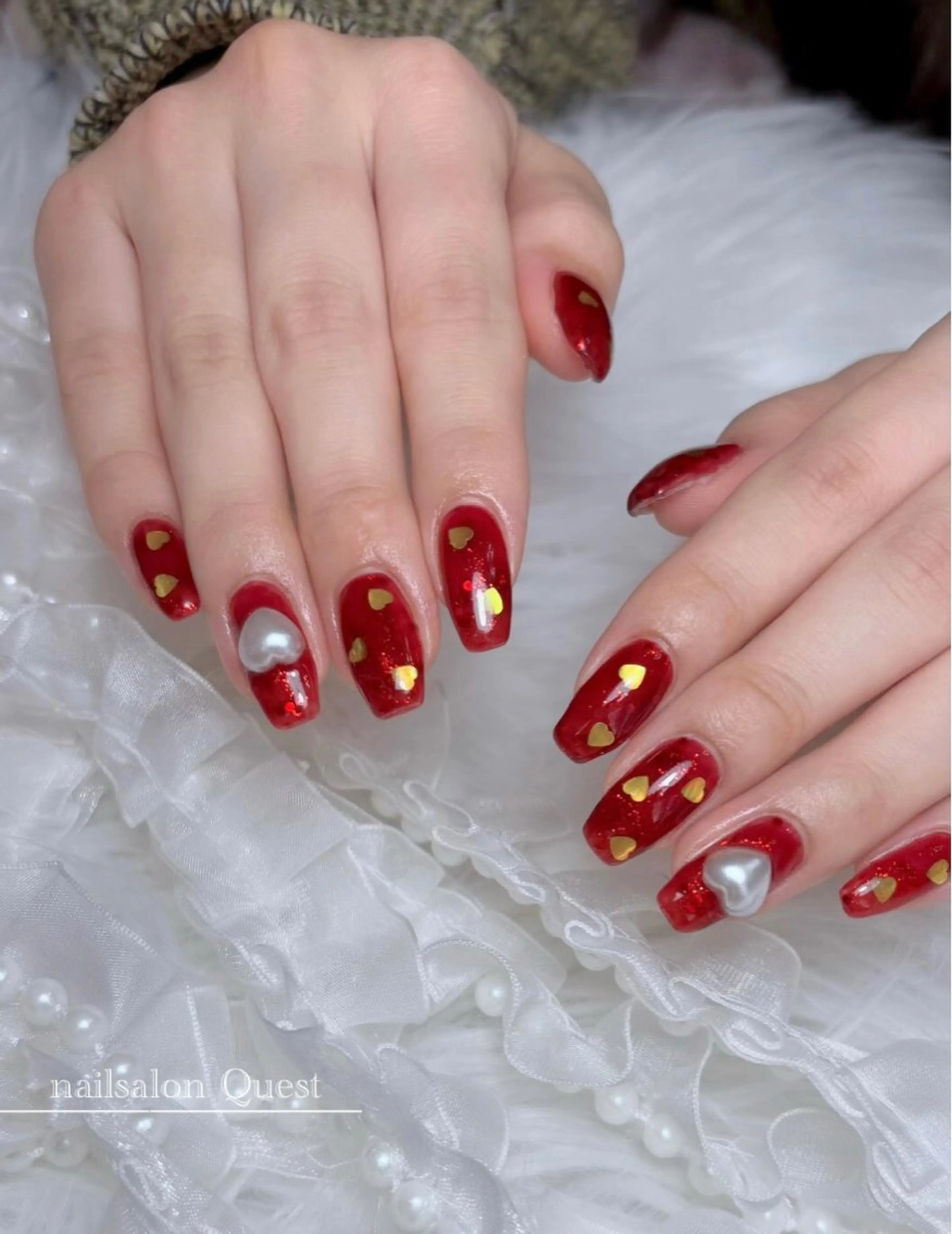 ネイル ハート キラキラネイル バレンタイン nailsalon Questのネイルデザイン