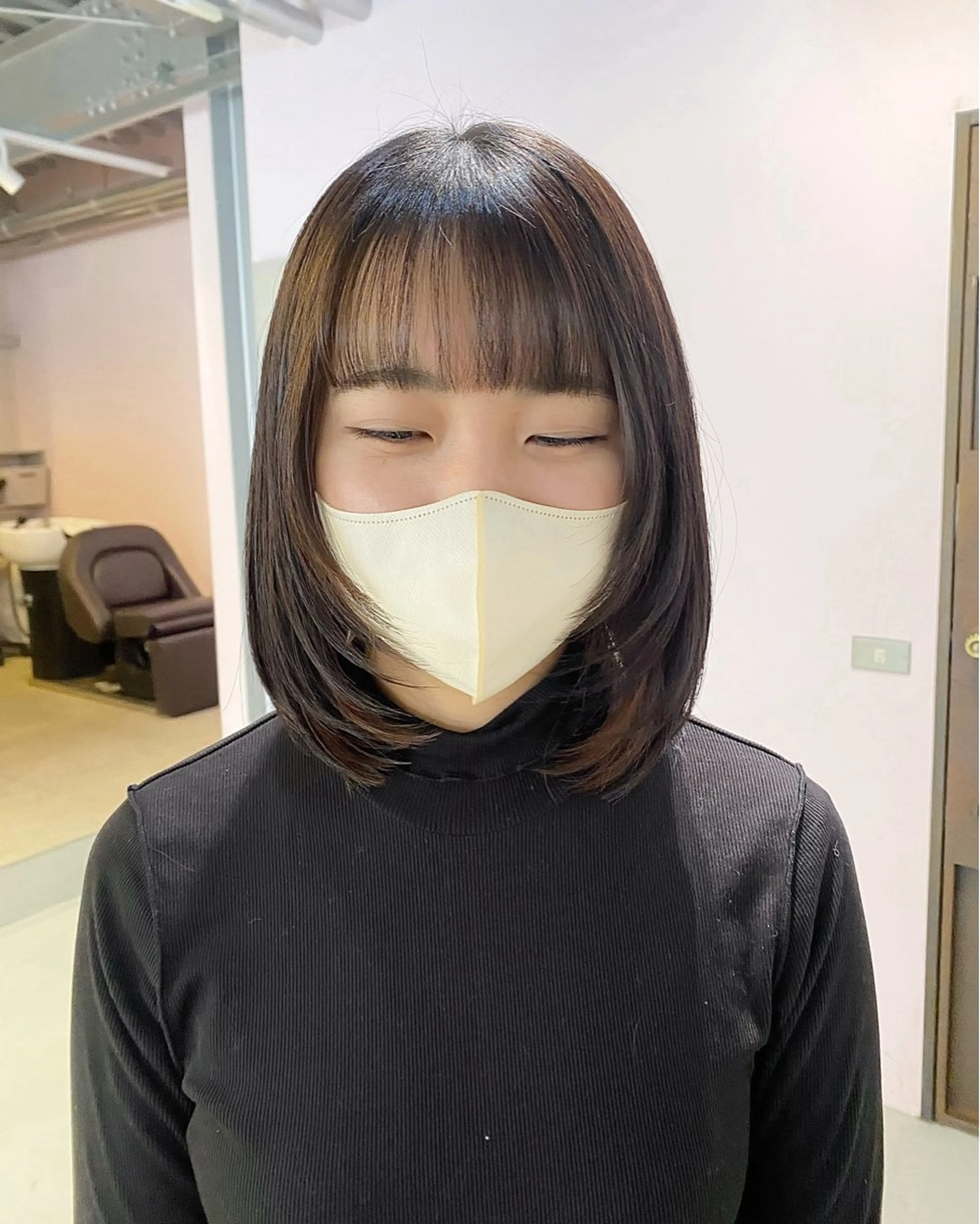 ミディアム ボブレイヤー ボブ 顔まわりレイヤー レイヤーカット カット アオイ🩵暖色 /まろやかカラーのヘアスタイル