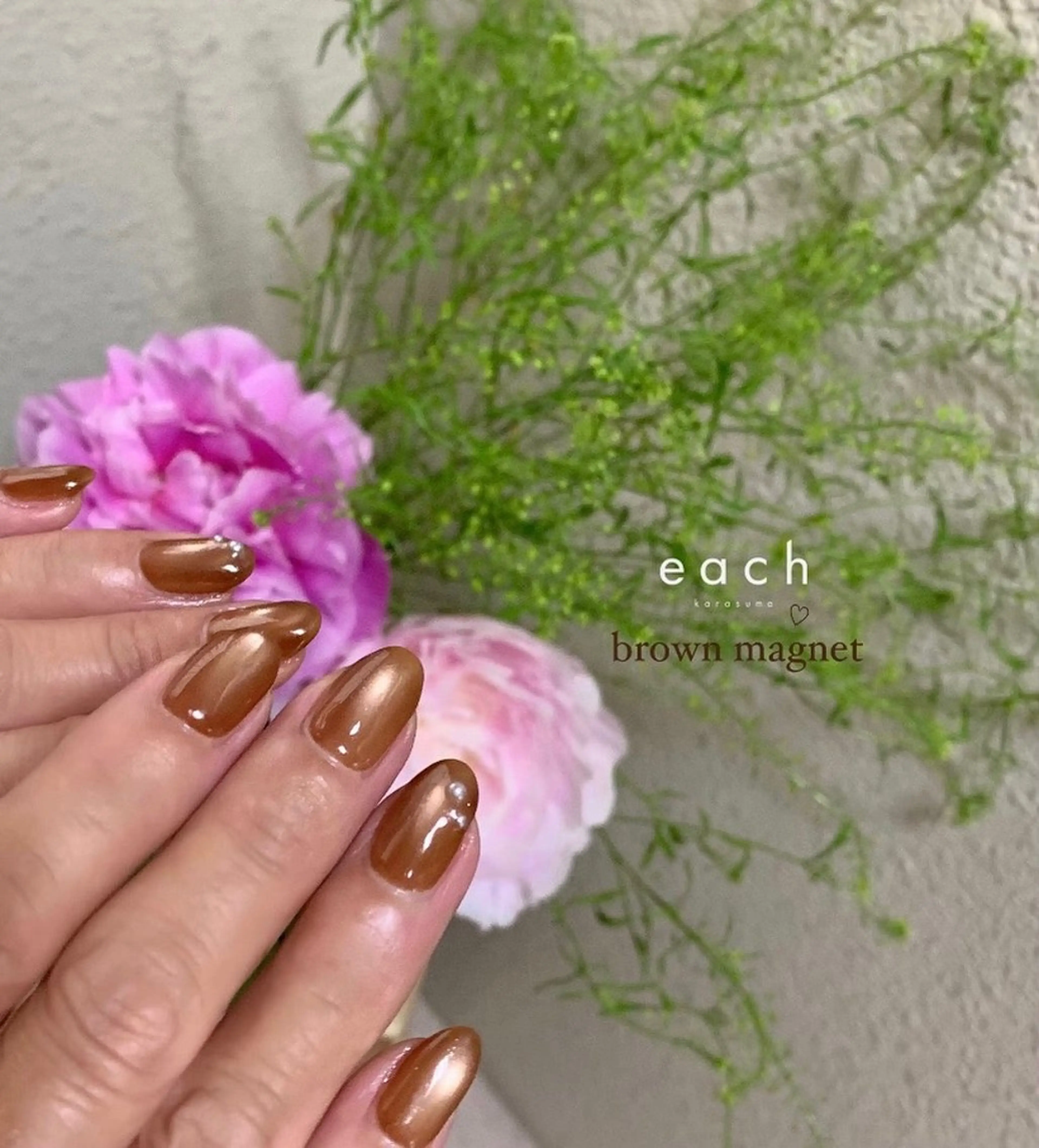 ネイル ブラウン 氷ネイル・うるうるネイル マグネットネイル each Hibikiのネイルデザイン