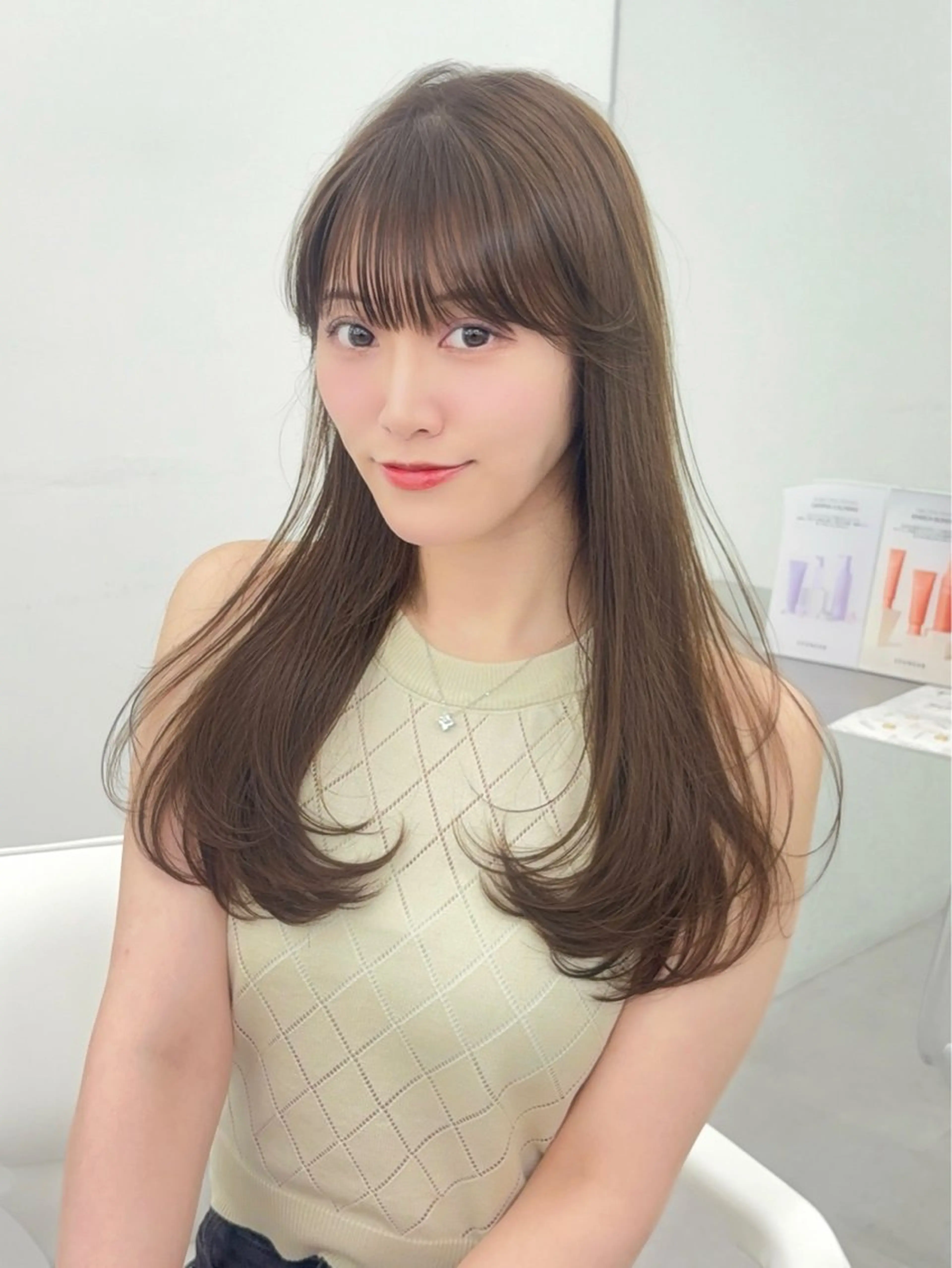 ロング カラー 小顔カット カット ヘアカラー トリートメント 韓国ヘア/レイヤー/ 顔まわり足立遥奈のヘアスタイル