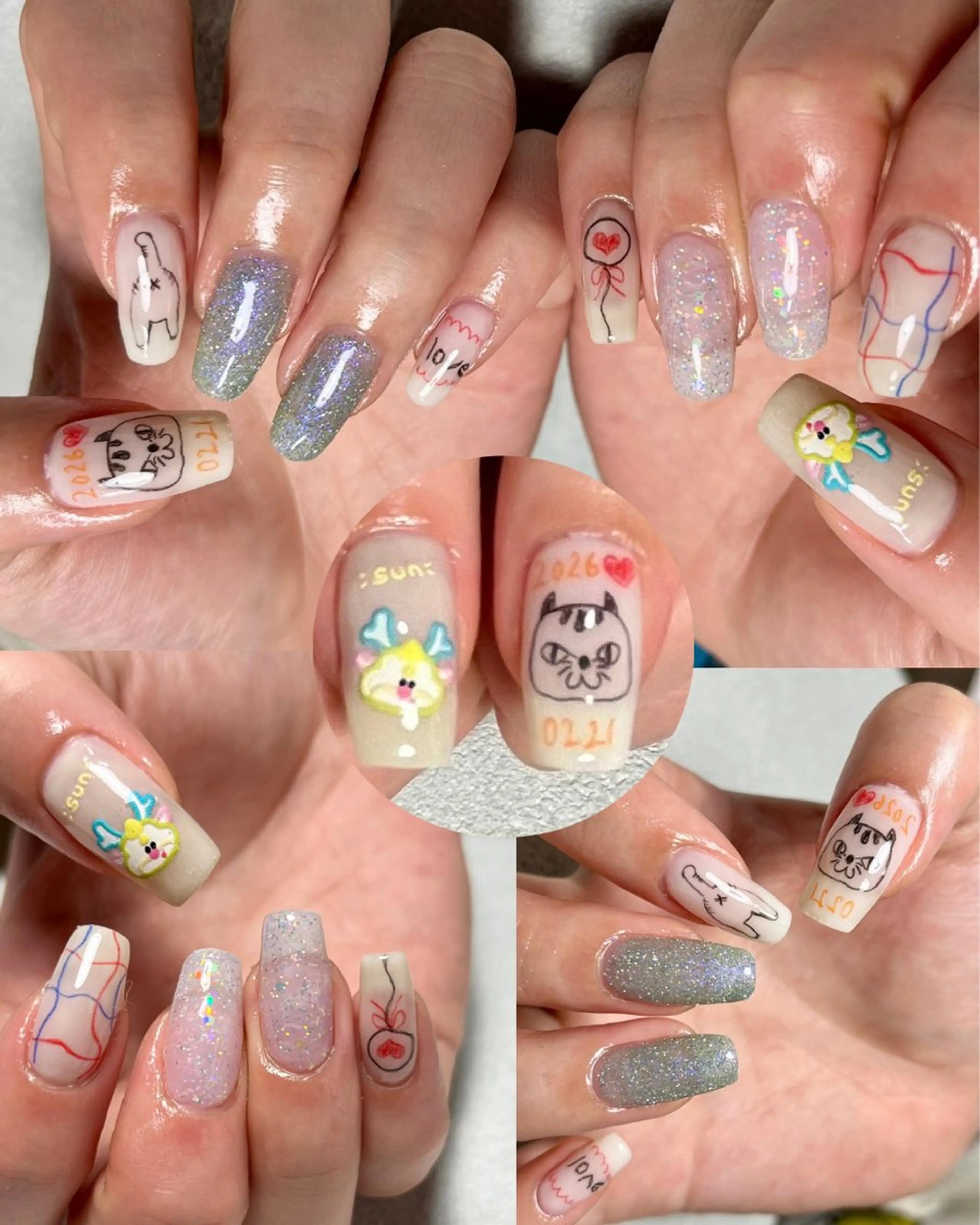 ネイル ハンドネイル tsumeya ゆるかわ手描きネイルのネイルデザイン