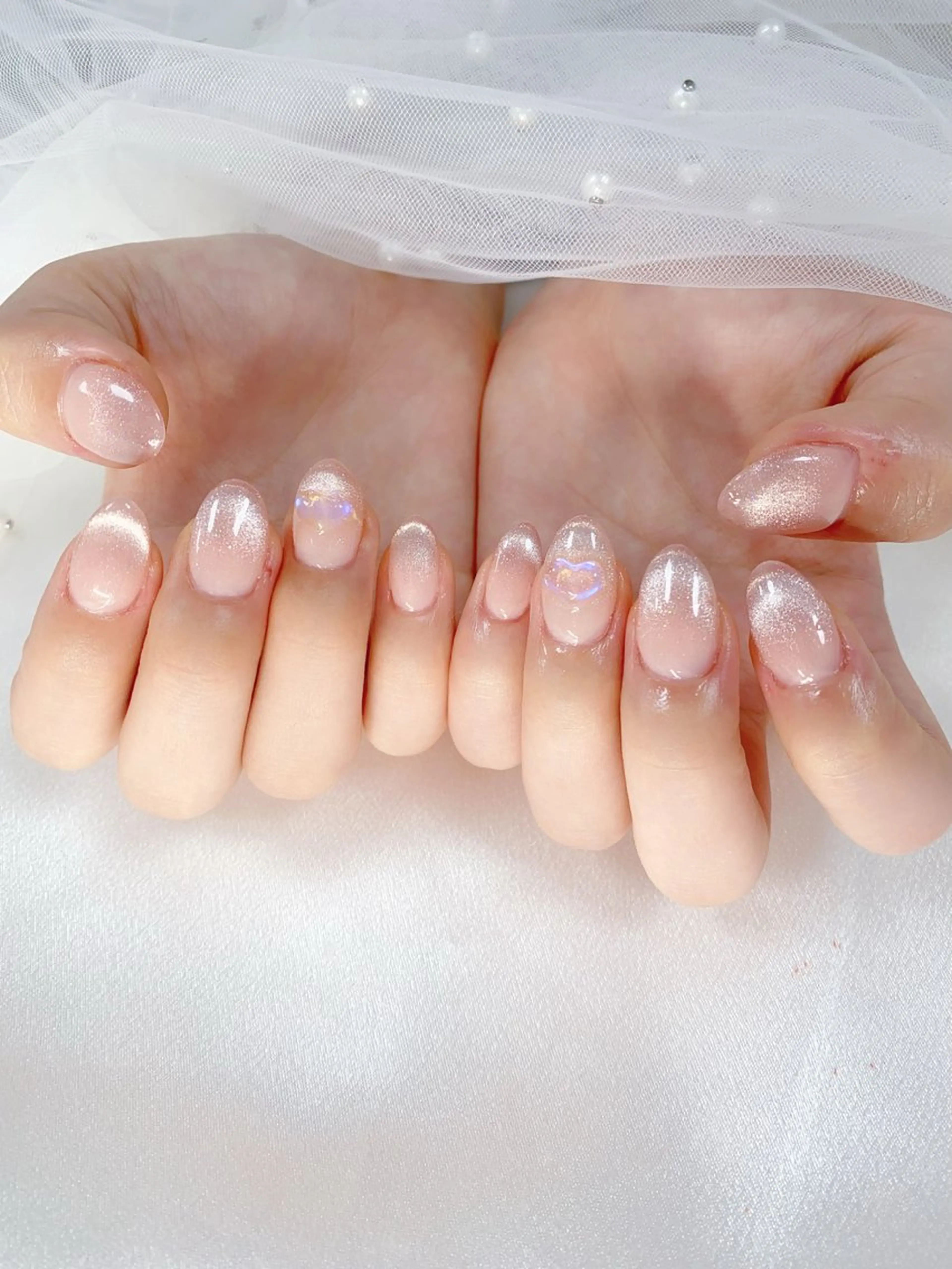 ネイル オーロラネイル 長さ出し フラッシュネイル フレンチネイル ジェルネイル ハンドネイル ア カリのネイルデザイン