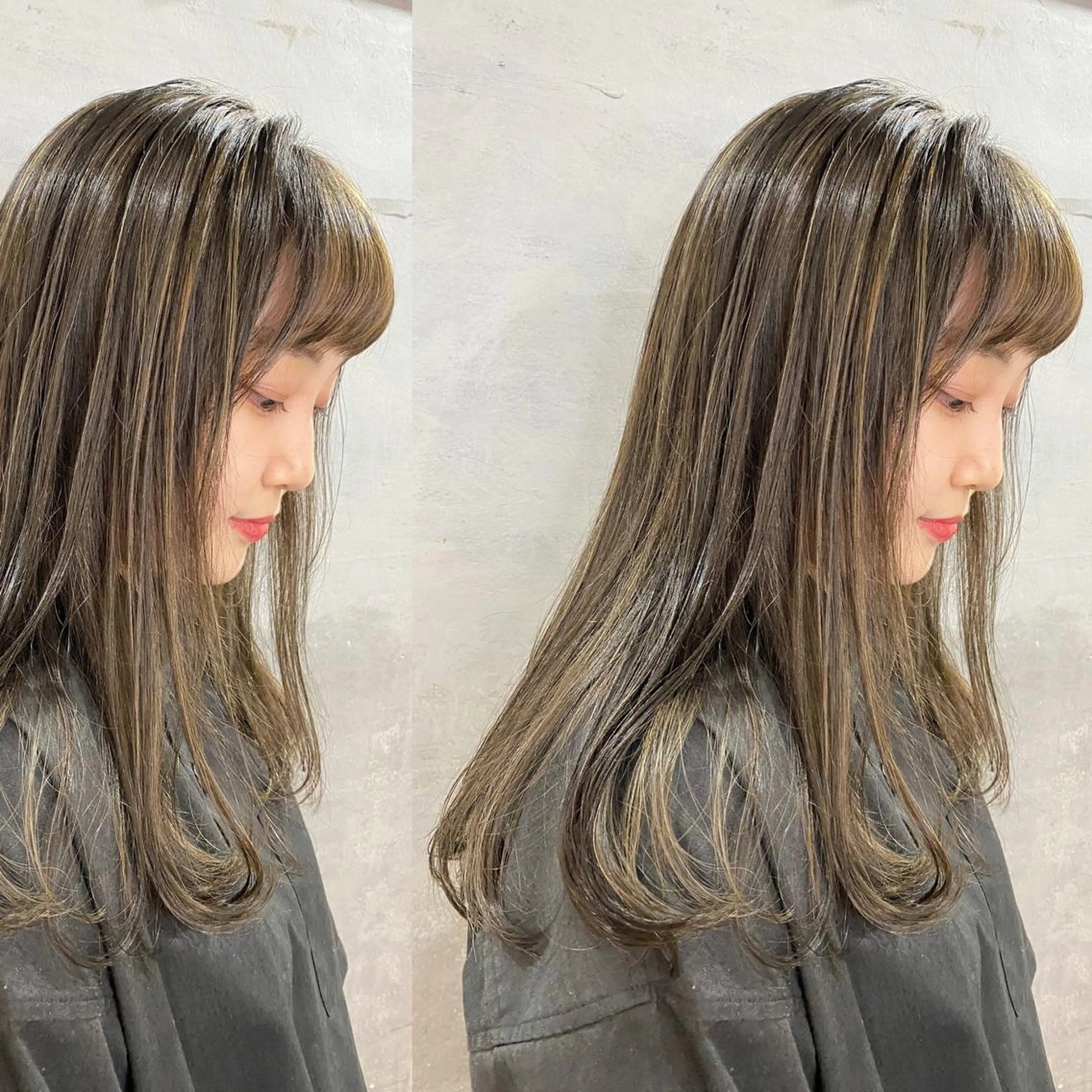 セミロング カラー ヘアカラー ツキノキ ミナのヘアスタイル