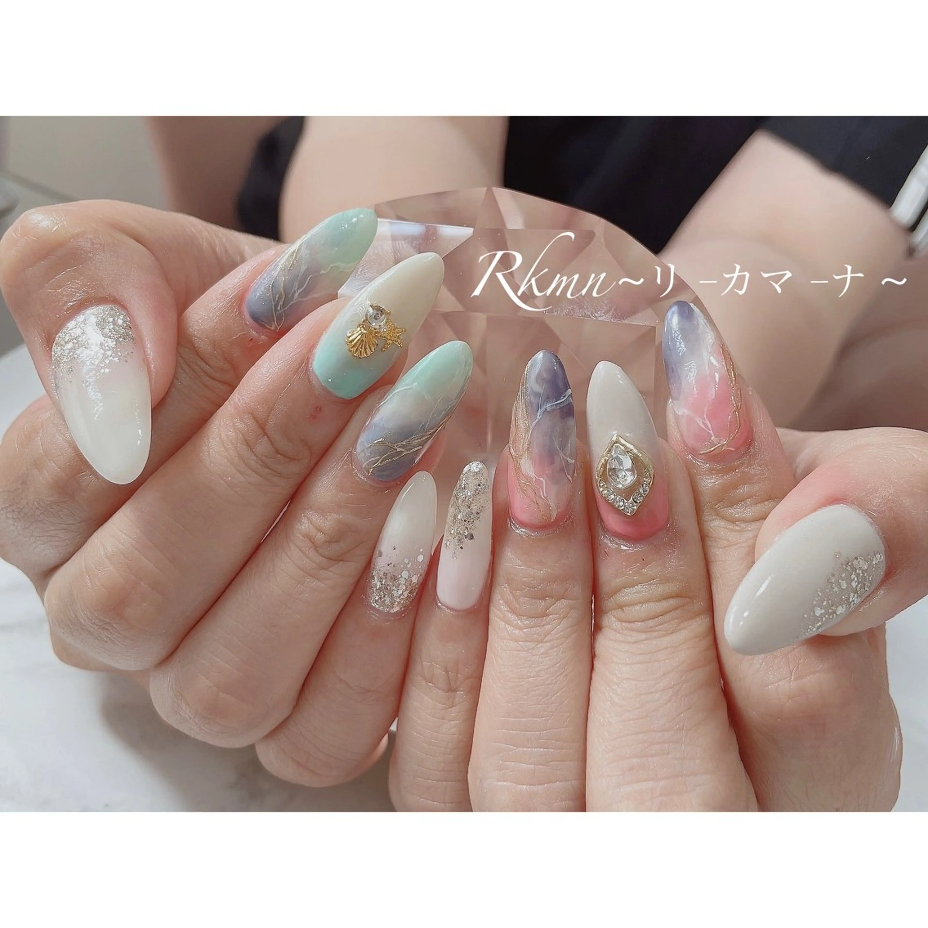 ネイル アートネイル ラメ(グリッター) 大理石ネイル(マーブル) ニュアンスネイル 春ネイル ハンドネイル フットネイル ハンドケア Rkmn ~リ-カマ-ナ~のネイルデザイン