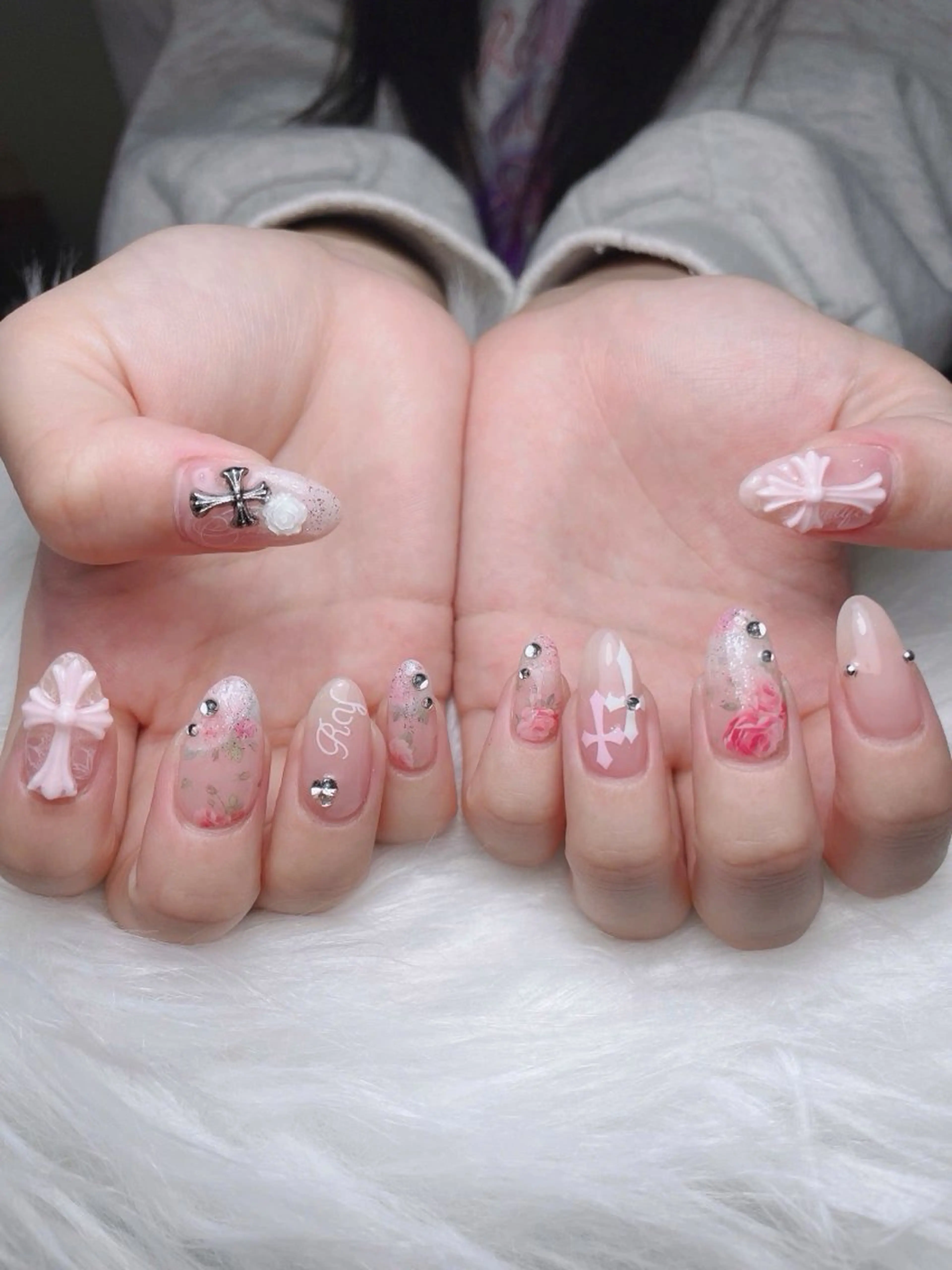 ネイル オーロラネイル ボルドー ブラウン 氷ネイル・うるうるネイル キラキラネイル ハンドネイル Sora  Nail 長さ出し専門店のネイルデザイン