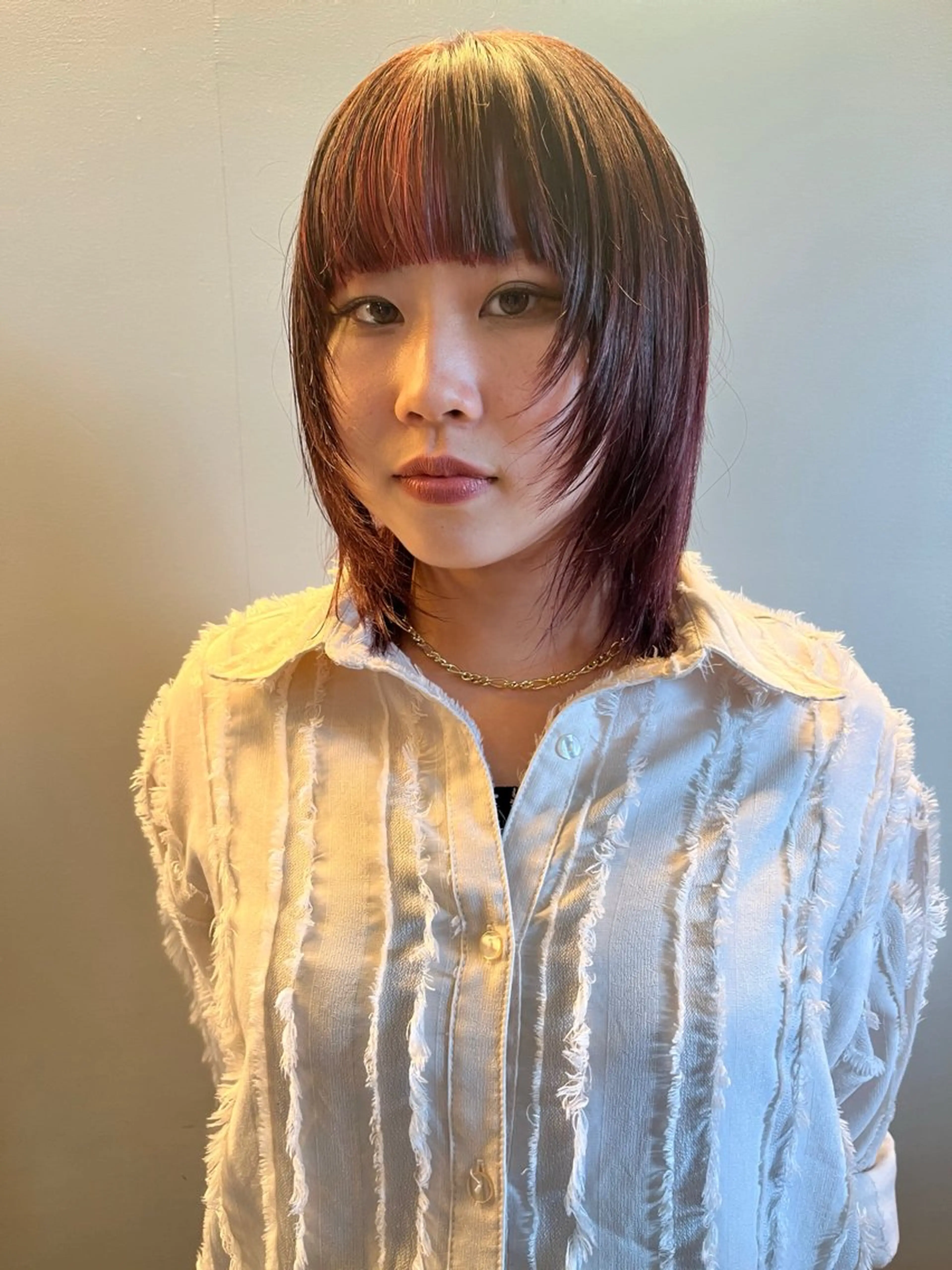 ミディアム ボブレイヤー ボブ 顔まわりレイヤー ハイレイヤー 韓国風ヘア レイヤーカット\ウル フ　chinatsuのヘアスタイル