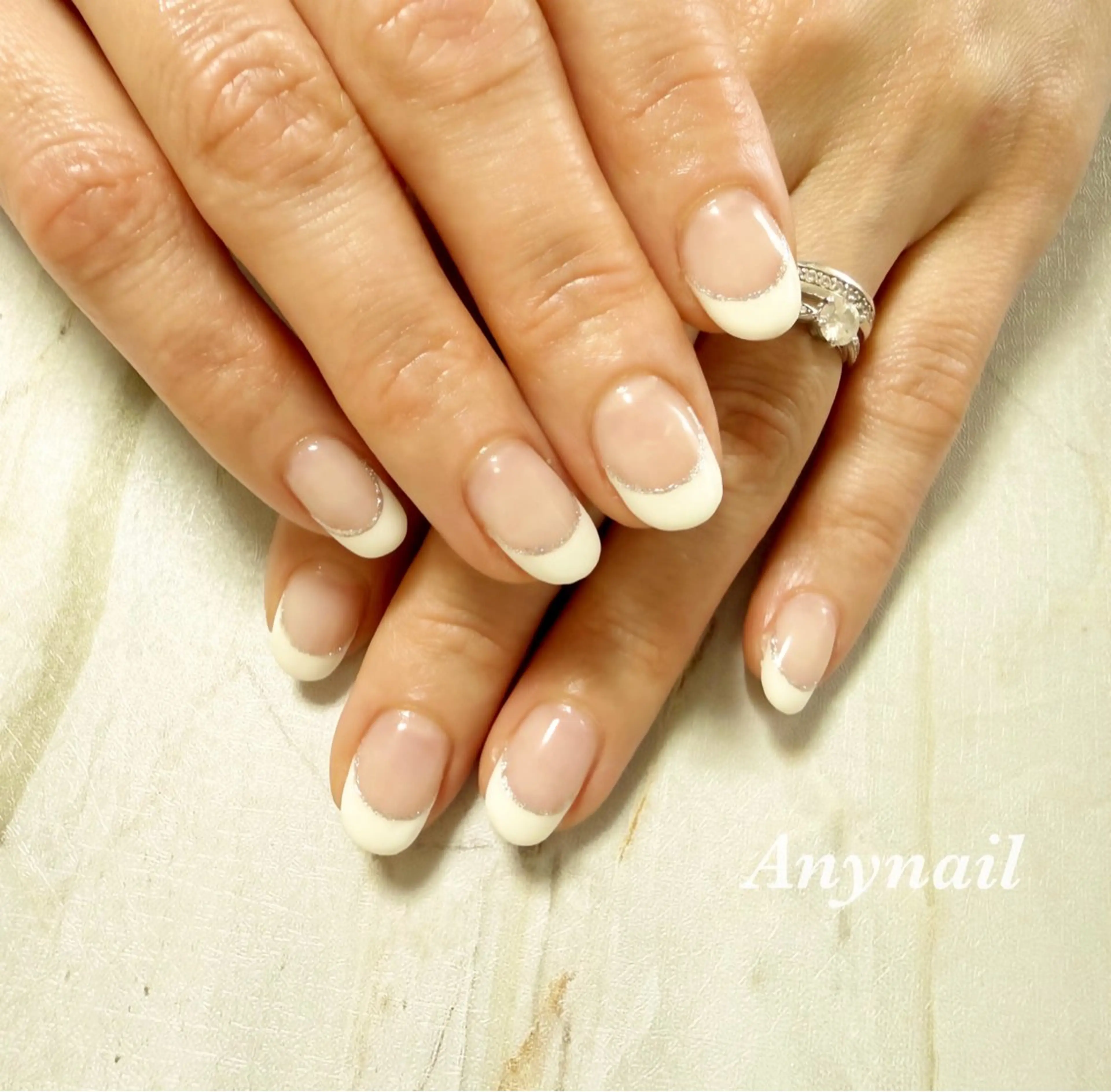 ネイル ブルー フレンチネイル ラメ(グリッター) ハンドネイル 岩澤 恵子のネイルデザイン