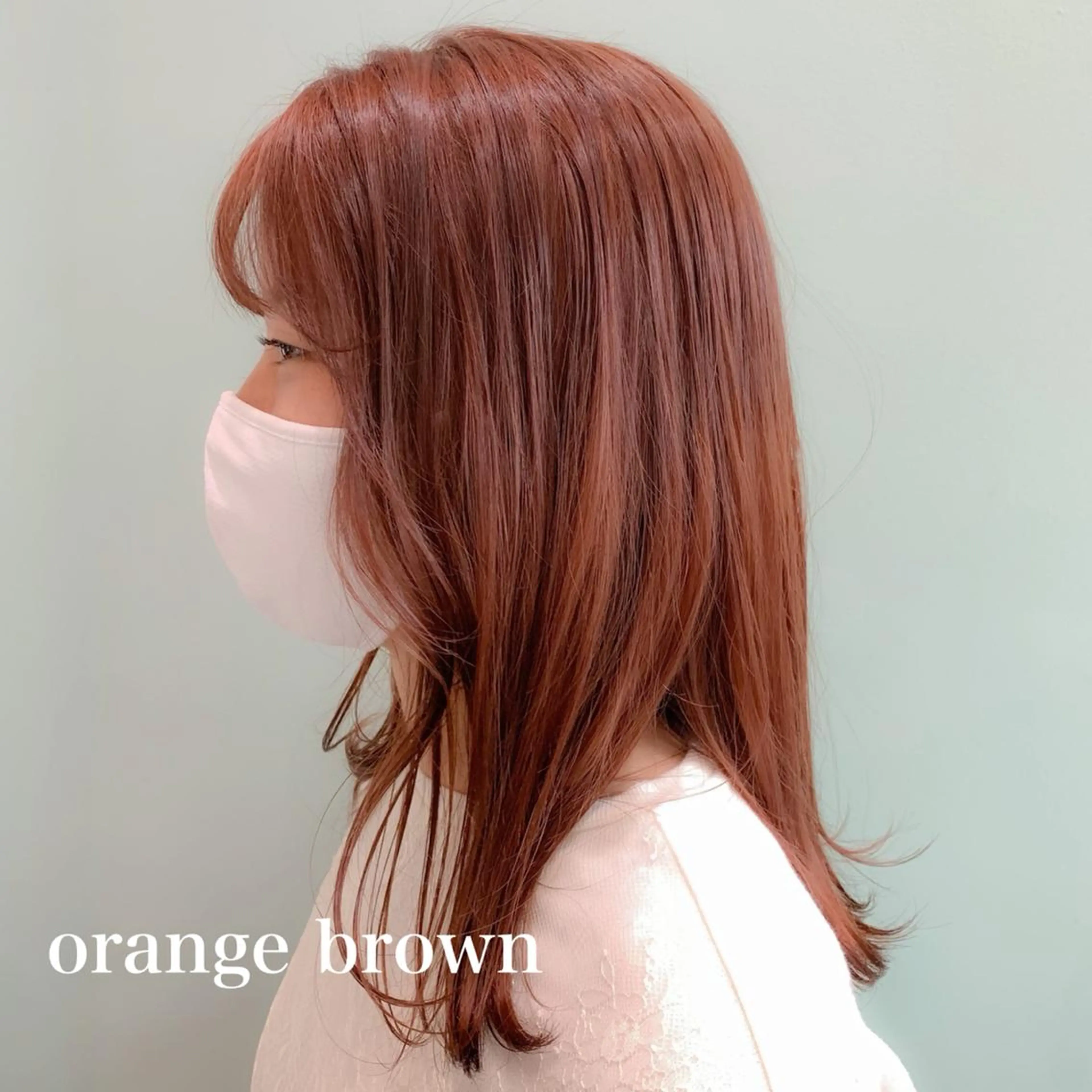 ミディアム カラー ブリーチ ブラウンカラー オレンジ オレンジブラウン ミディアムパーマ /癖毛パーマのヘアスタイル