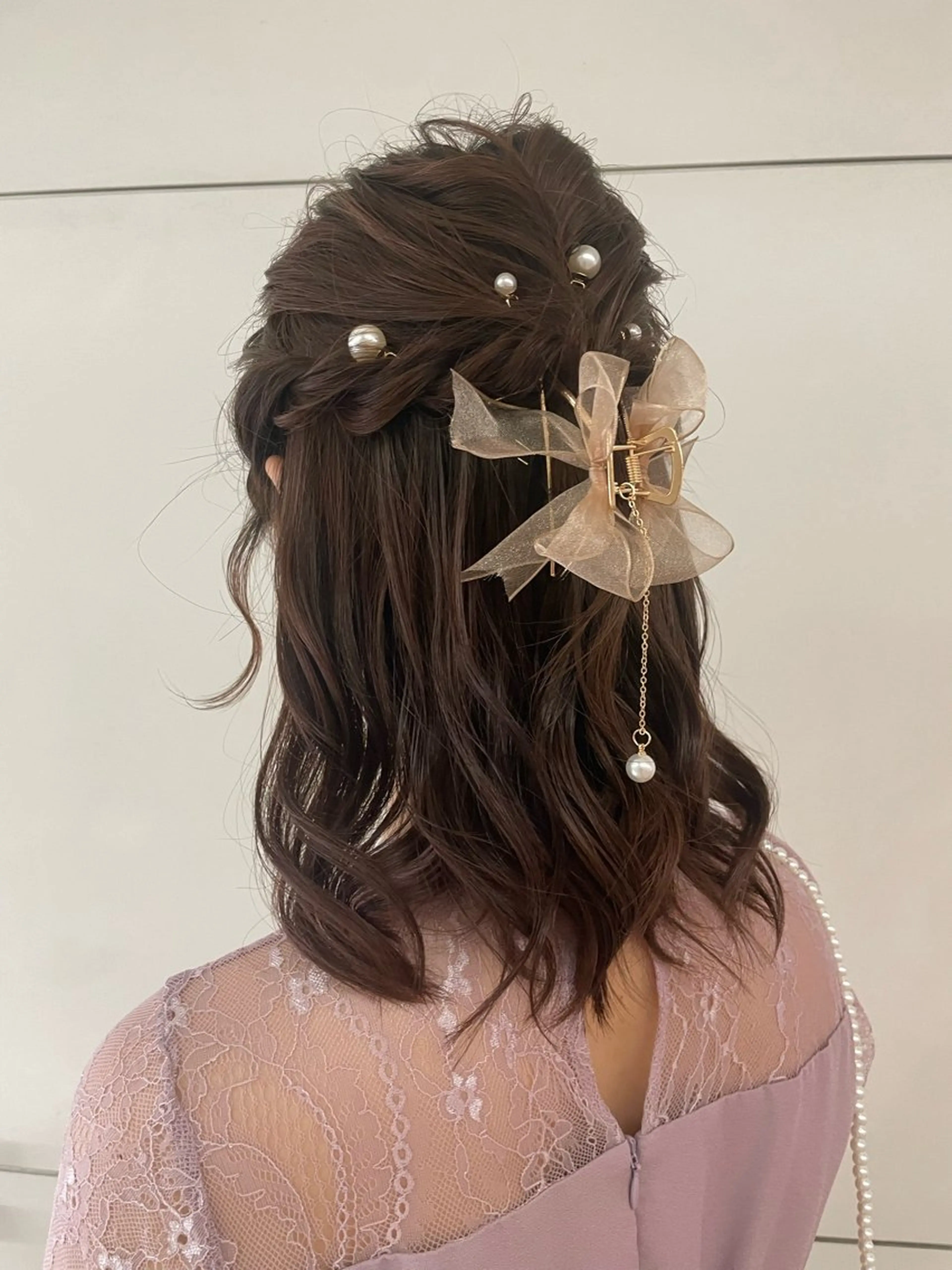 ミディアム ヘアアレンジ ハーフアップ 結婚式・ブライダル ヘアセット CLALA sakae  LA.DONNA group所属・🌸 Miyuのマツエク・マツパデザイン