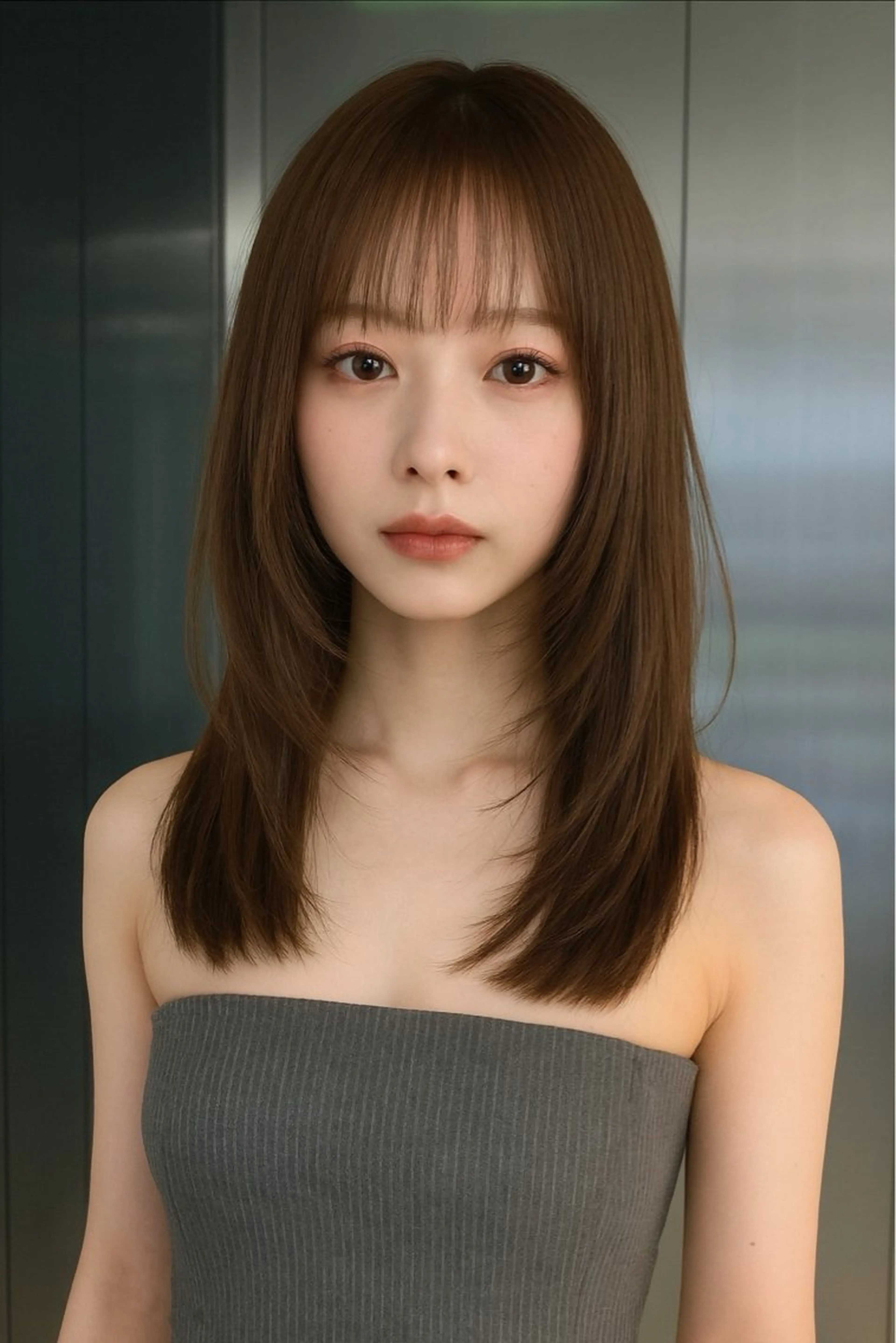 ミディアム 顔まわりレイヤー 顔周りカット レイヤーカット 🩶ハイトーン /レイヤーはちすのヘアスタイル