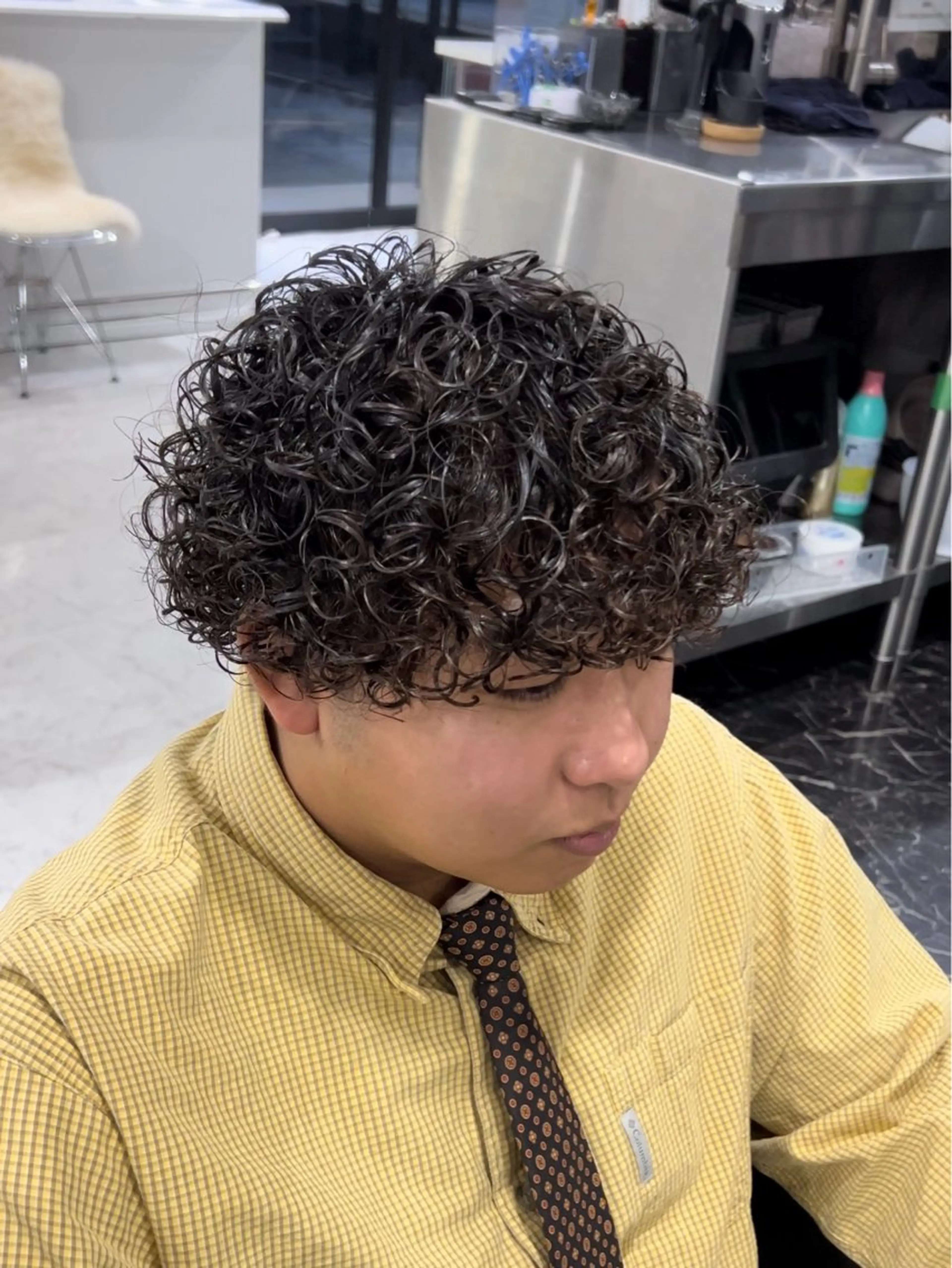 ミディアム パーマ ヘアアレンジ メンズ ミディアムパーマ メンズパーマ プードルパーマ プードルパーマ カット パーマ ヘアセット フウト/メンズカット /メンズパーマのヘアスタイル