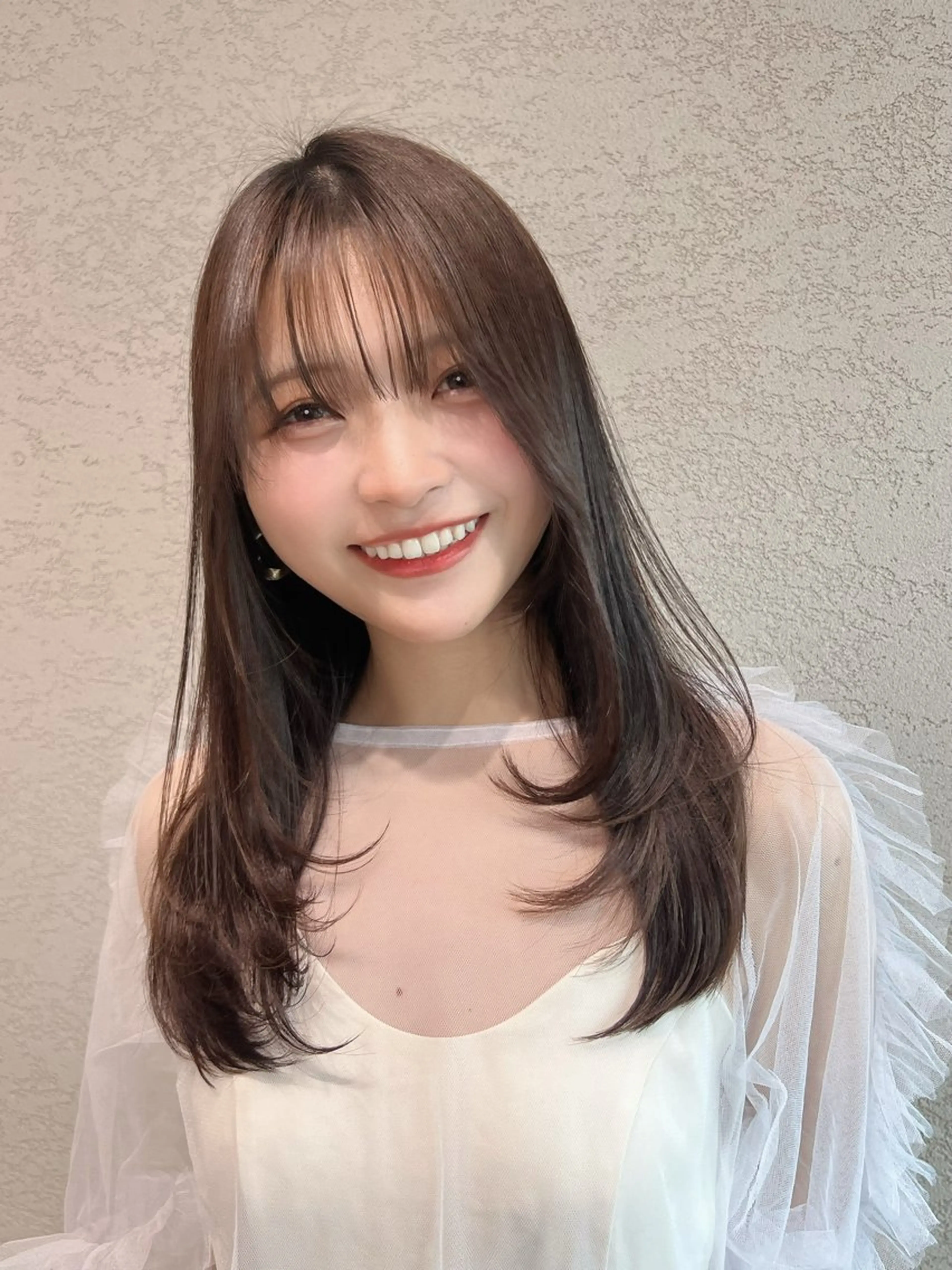 セミロング カラー カット ヘアカラー トリートメント 興津/韓国レイヤー ダブルカラー美髪縮毛のヘアスタイル